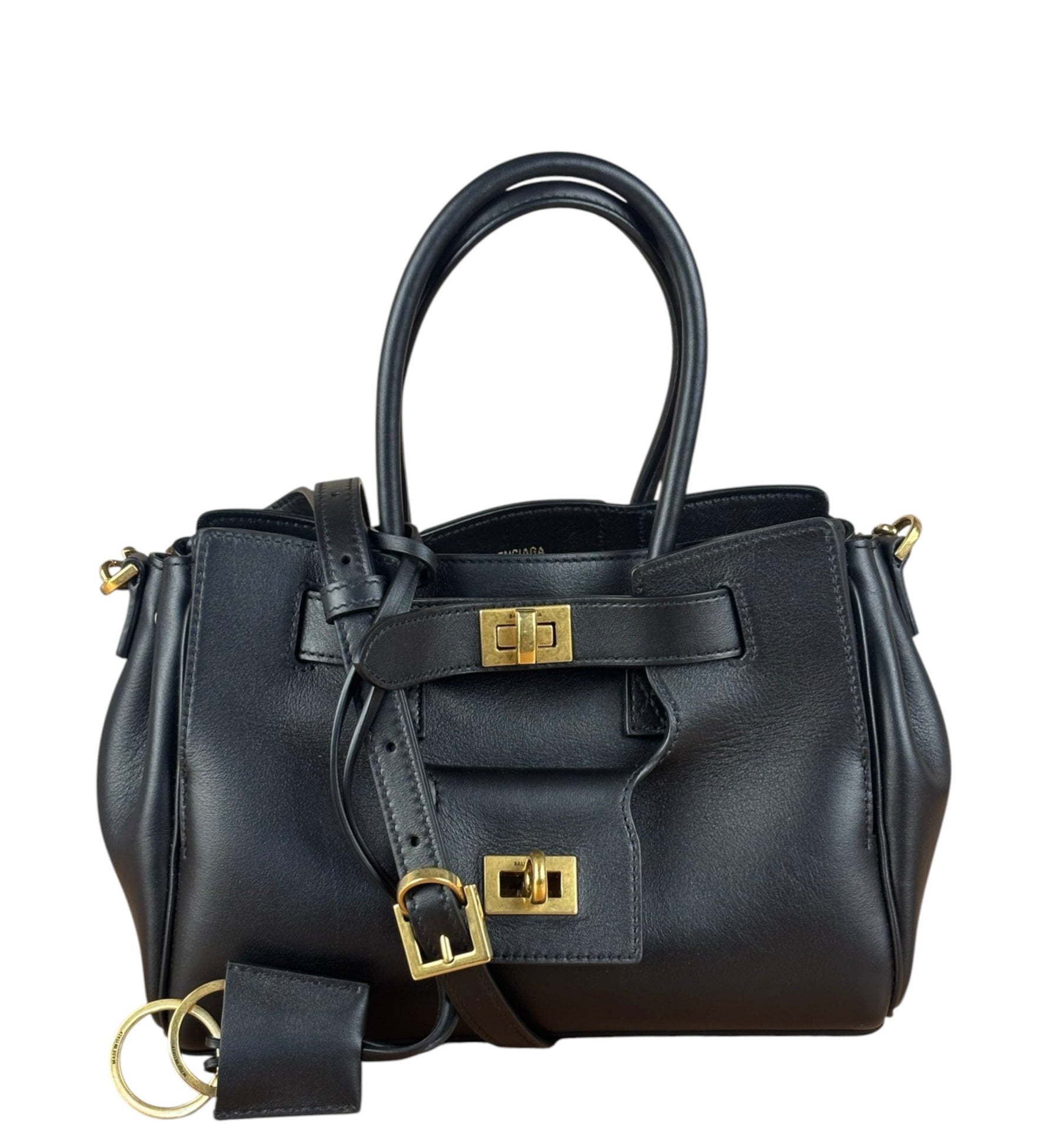 Balenciaga Black Leather Mini Bel Air Carry All Two-Way Bag