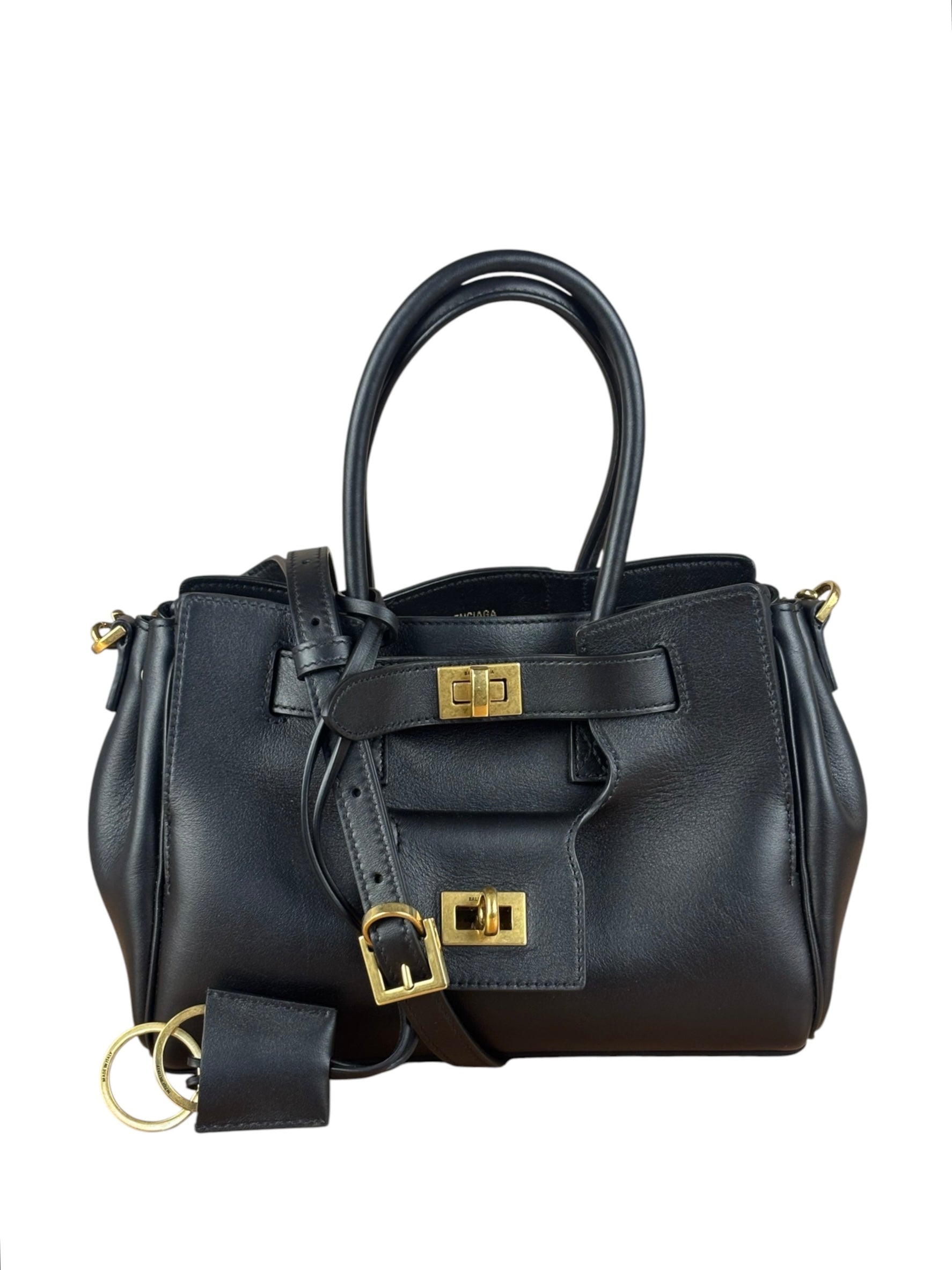 Balenciaga Black Leather Mini Bel Air Carry All Two-Way Bag