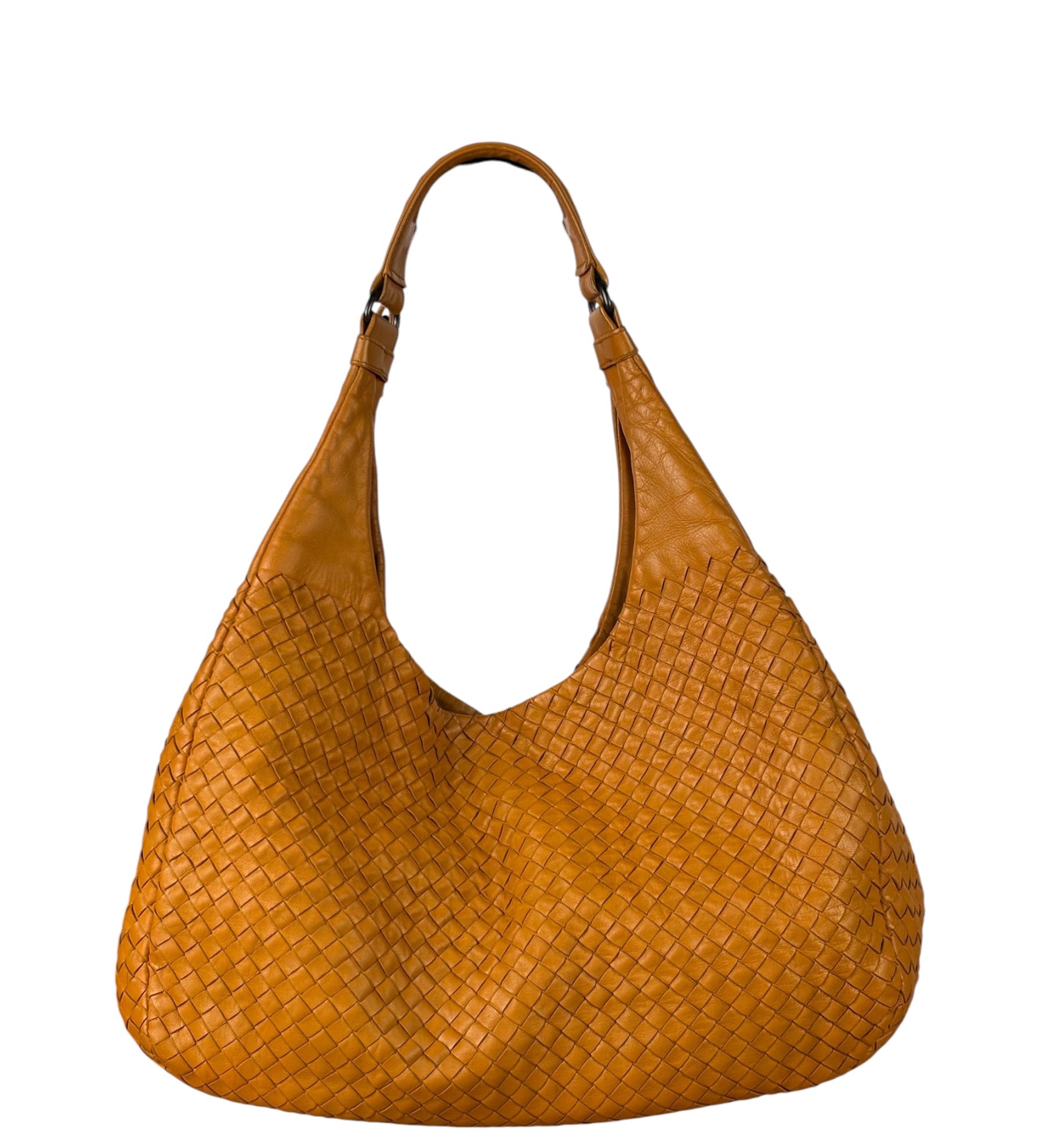Bottega Veneta Orange/Brown Woven Leather Campana Shoulder Bag
