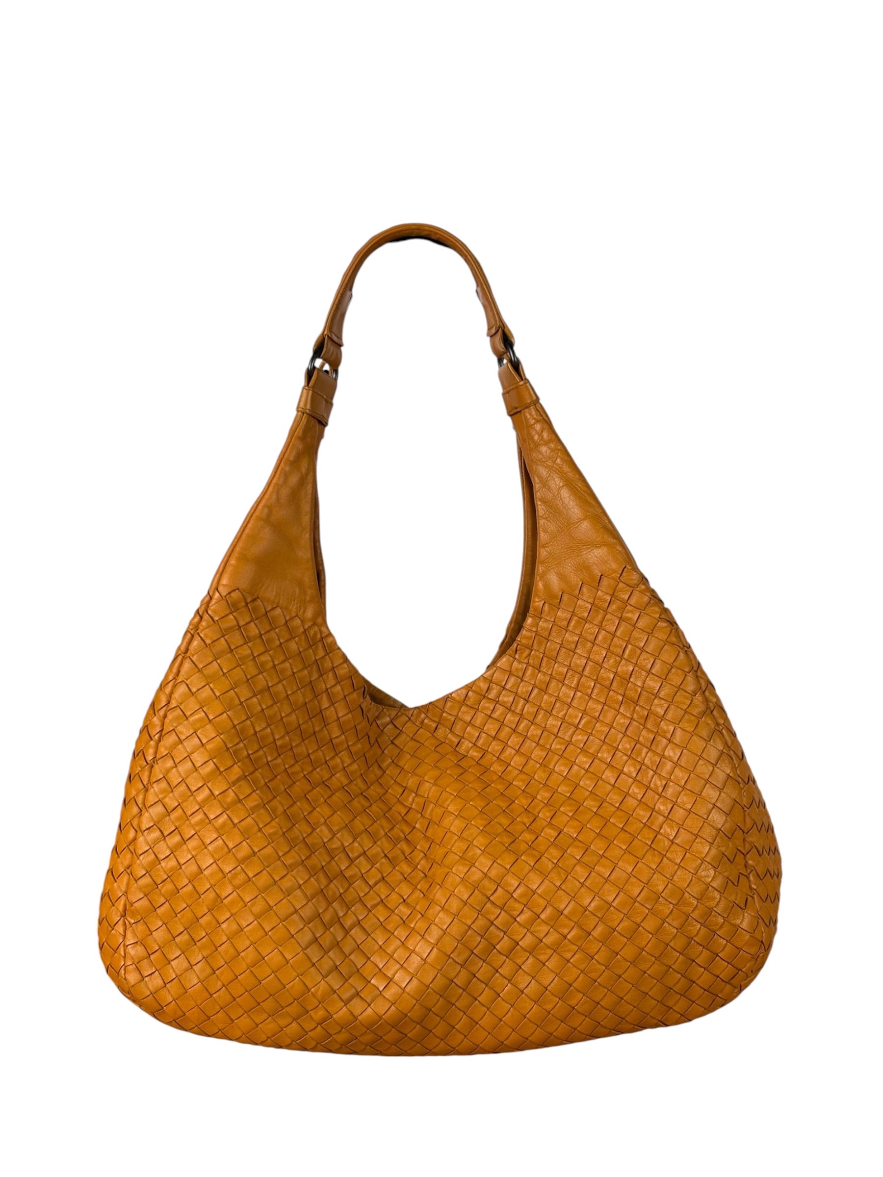Bottega Veneta Orange/Brown Woven Leather Campana Shoulder Bag