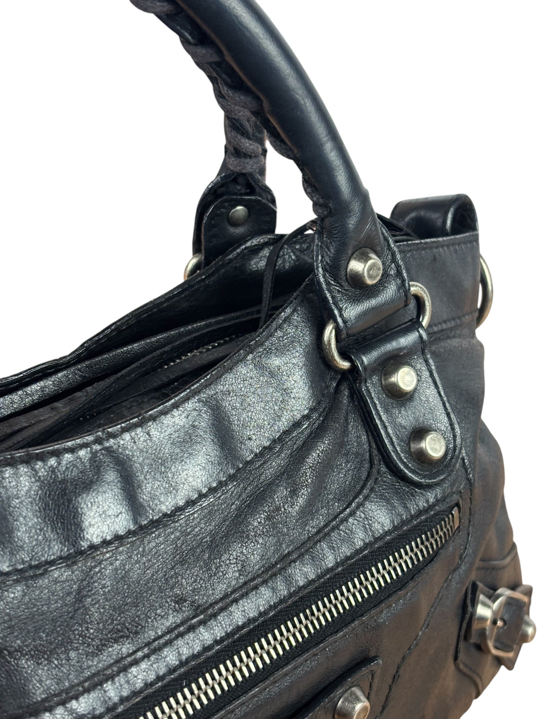 Balenciaga Black Leather Moto City Two-Way Bag