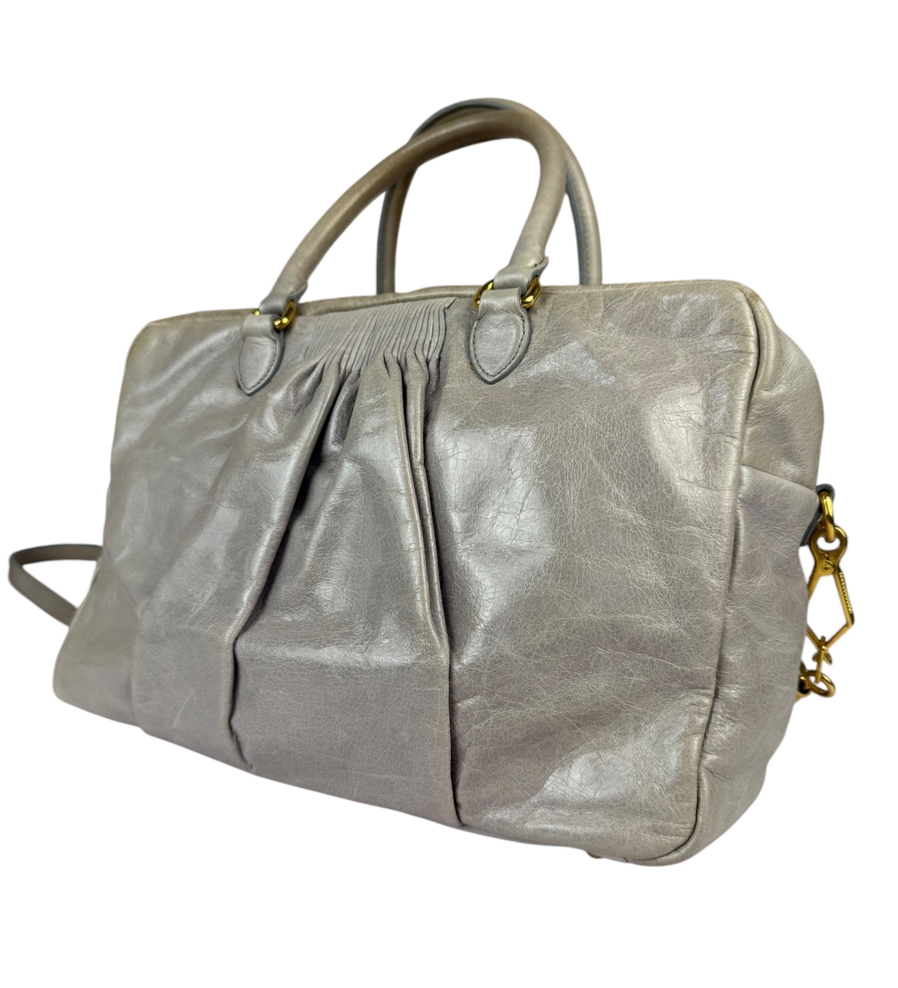 Miu Miu Vintage Pale Grey Vitello Leather Two-Way Bag