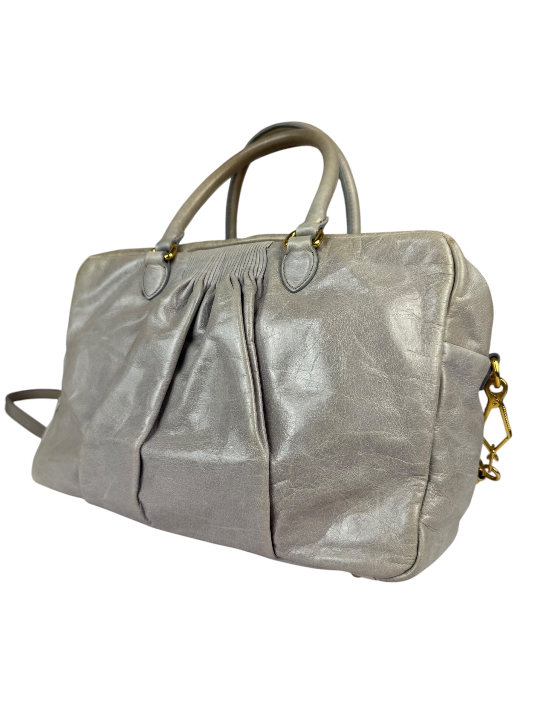 Miu Miu Vintage Pale Grey Vitello Leather Two-Way Bag