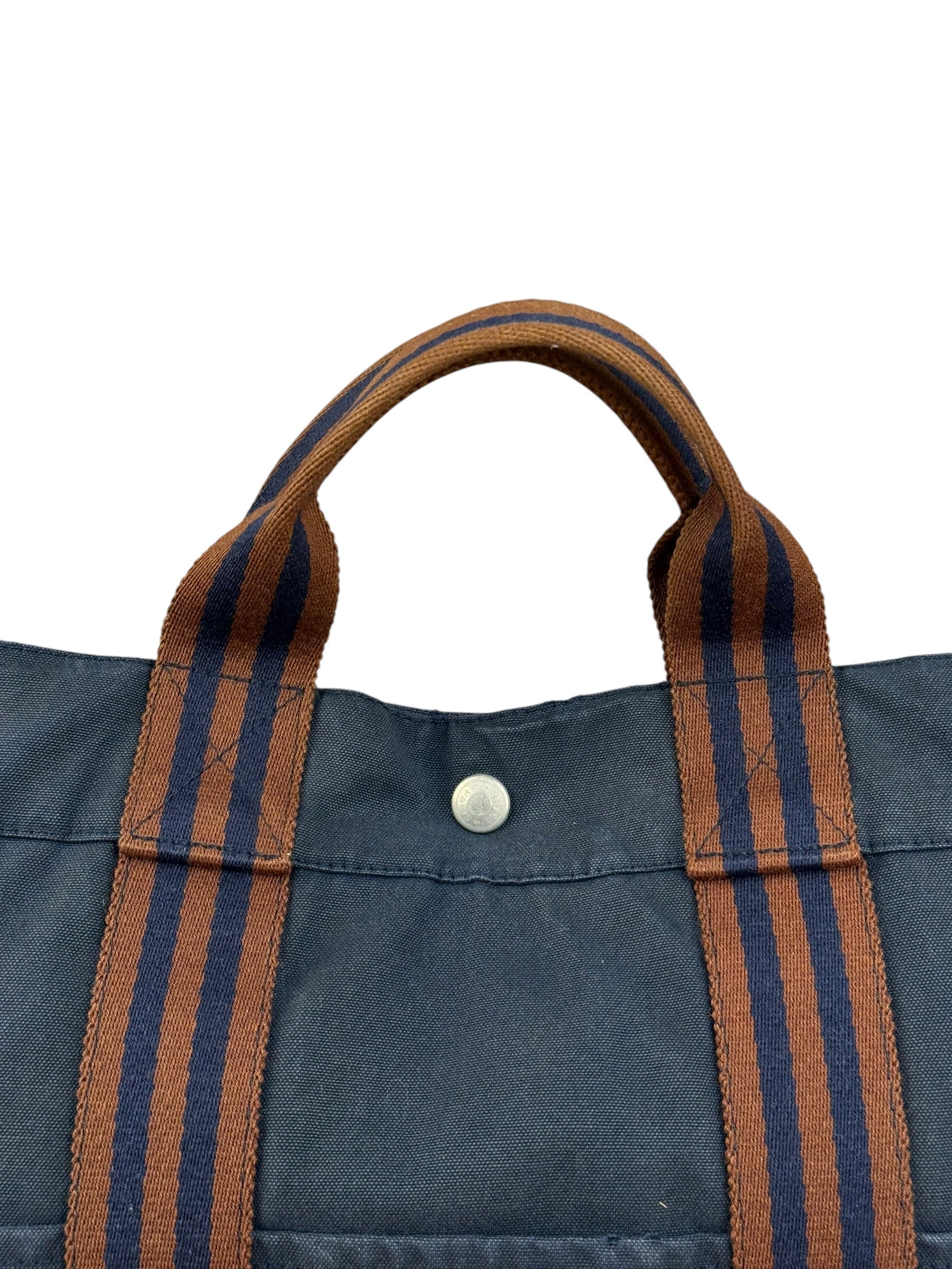 Hermes Vintage Blue/Brown Fourre-Tout Canvas Tote Bag MM