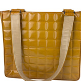 Chanel Vintage Yellow Leather Chocolate Bar Patent Tote Bag 2002