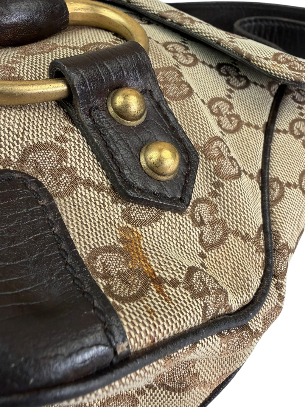 Gucci Brown Leather Trim GG Horsebit Chain Shoulder Bag