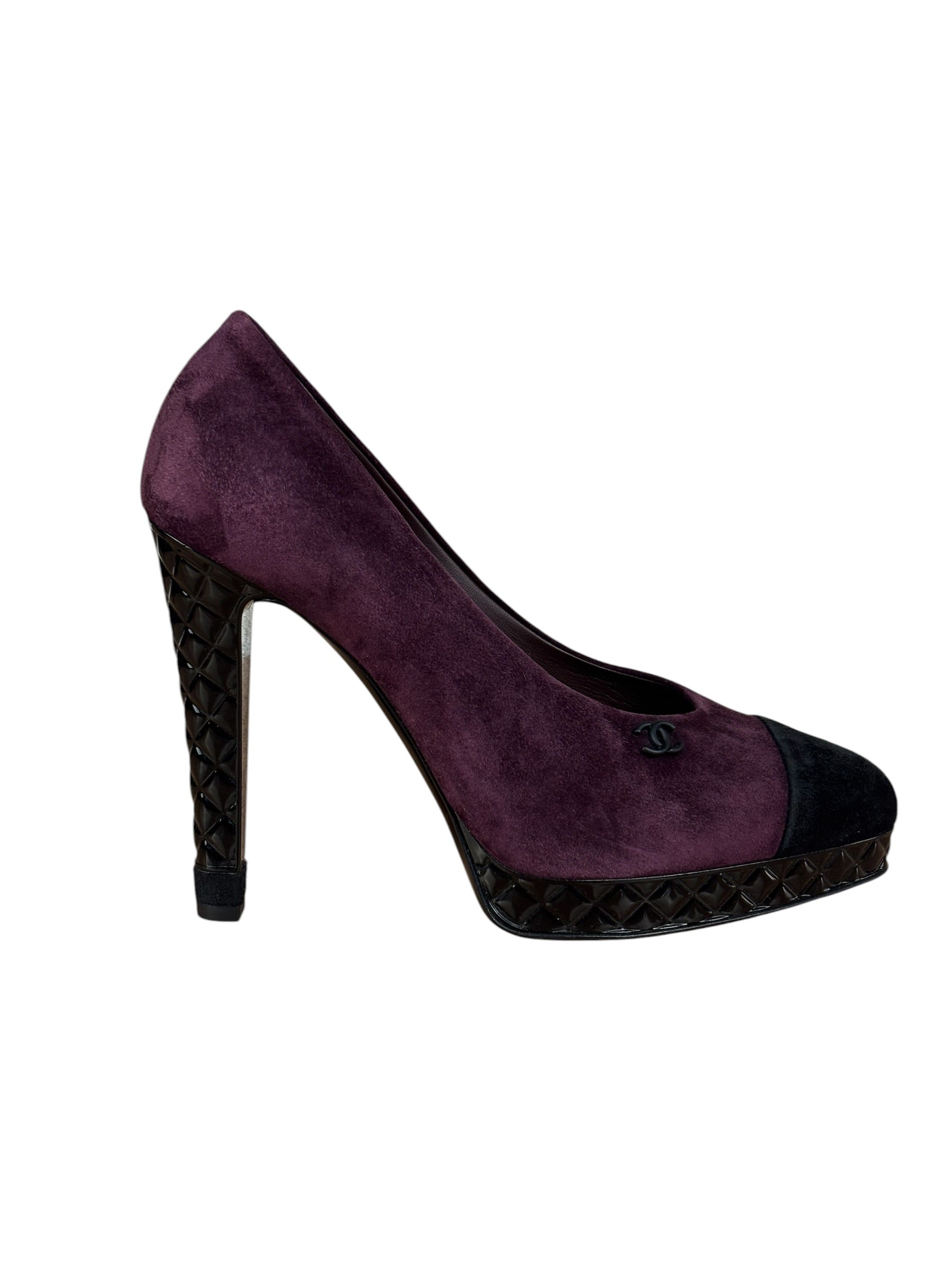 Chanel Two-Tone Suede Cap-Toe Platform Pumps