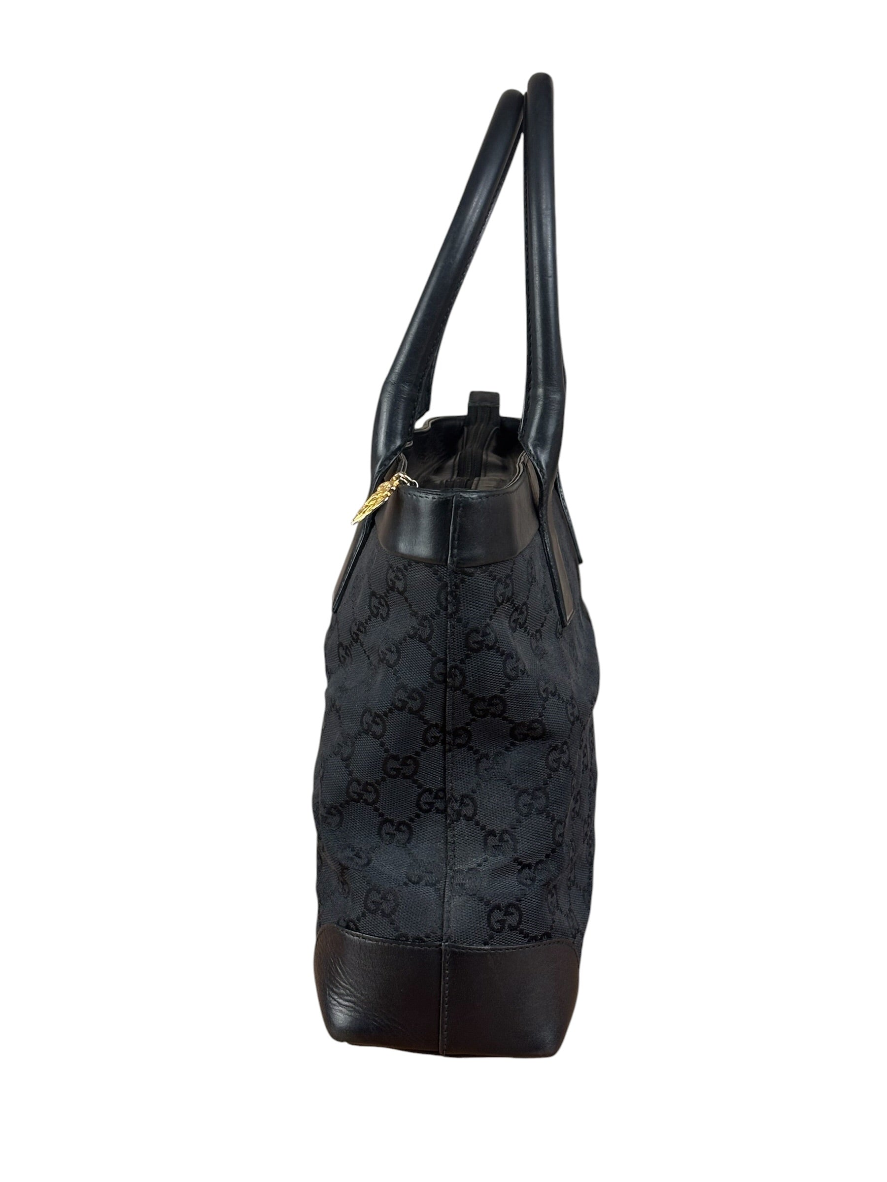 Gucci Black Leather Trim GG Canvas Tote Bag