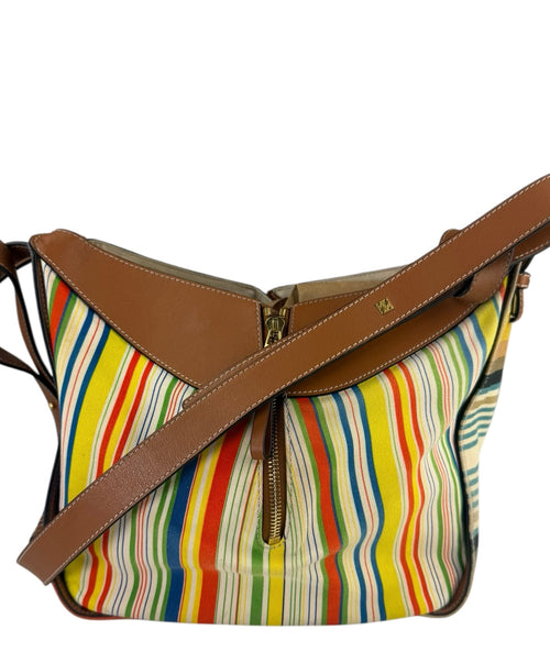 Loewe Colorblock Leather Trim Stripes Small Hammock Crossbody Bag