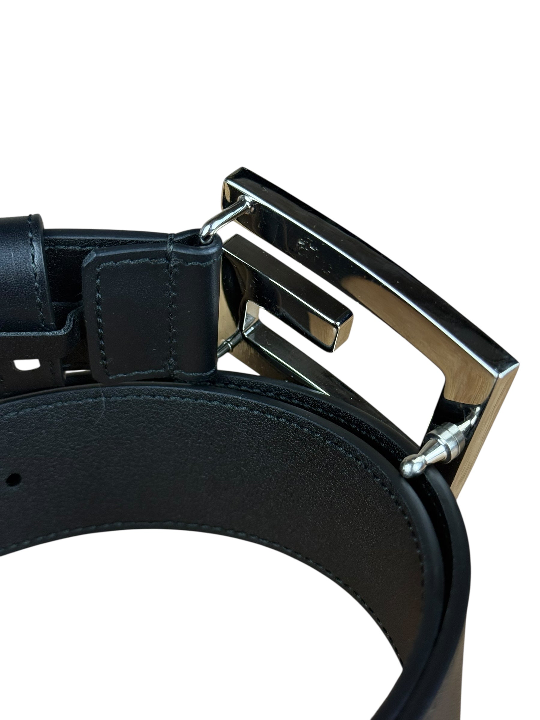 Gucci Black Leather Crystal Logo Belt