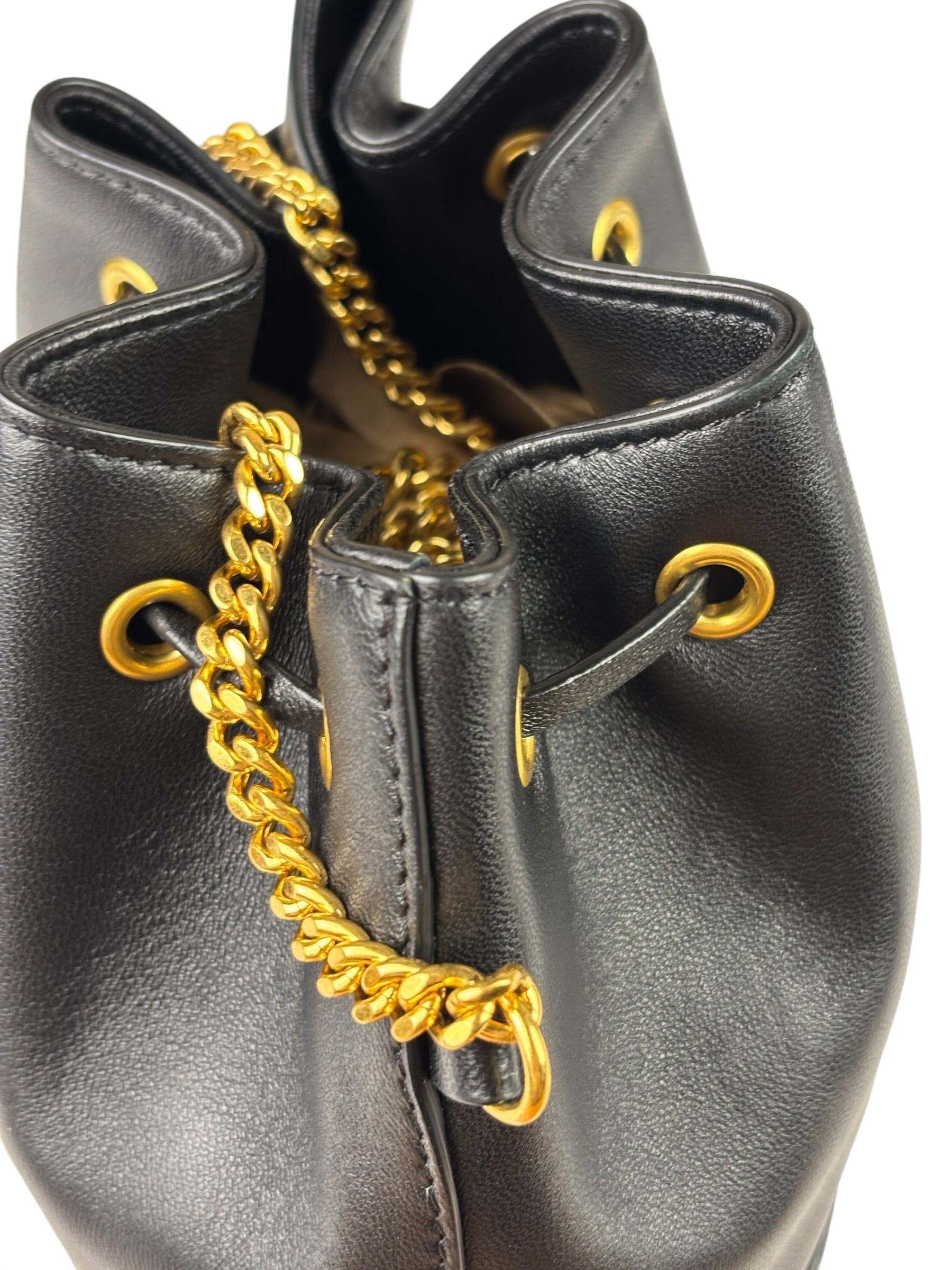 Valentino Black Leather Garavani Mini V Logo Signature Bucket Bag