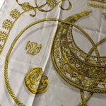 Hermes Ivory Gold Emblem Print Silk Scarf