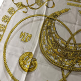 Hermes Ivory Gold Emblem Print Silk Scarf