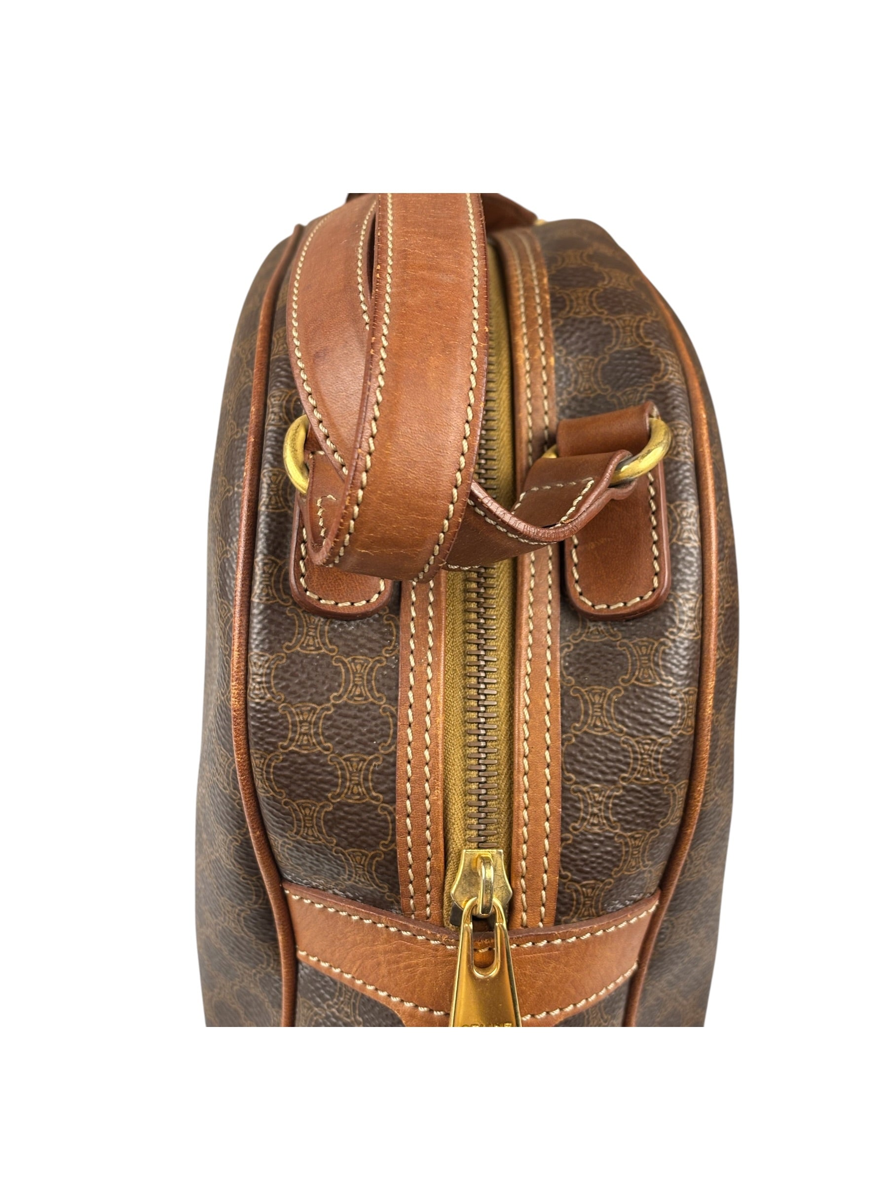 Celine Brown Leather Macadam Dome Handbag