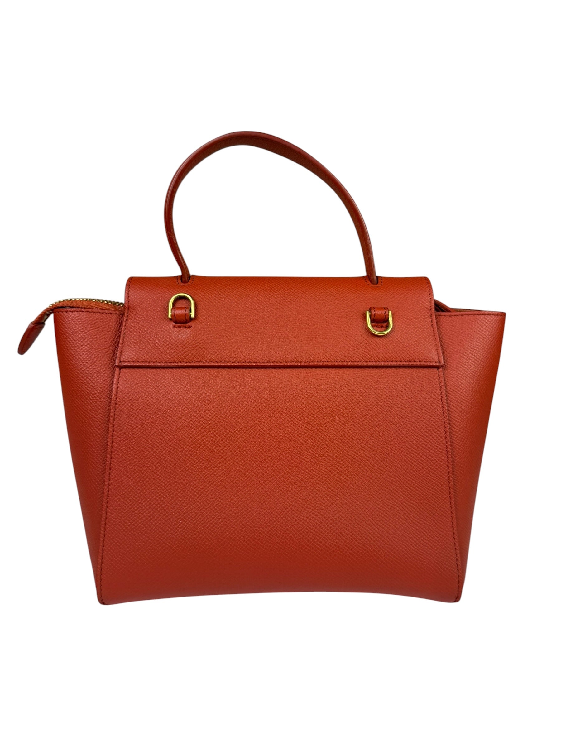 Celine Auburn Orange Leather Mini Belt Top Handle Bag
