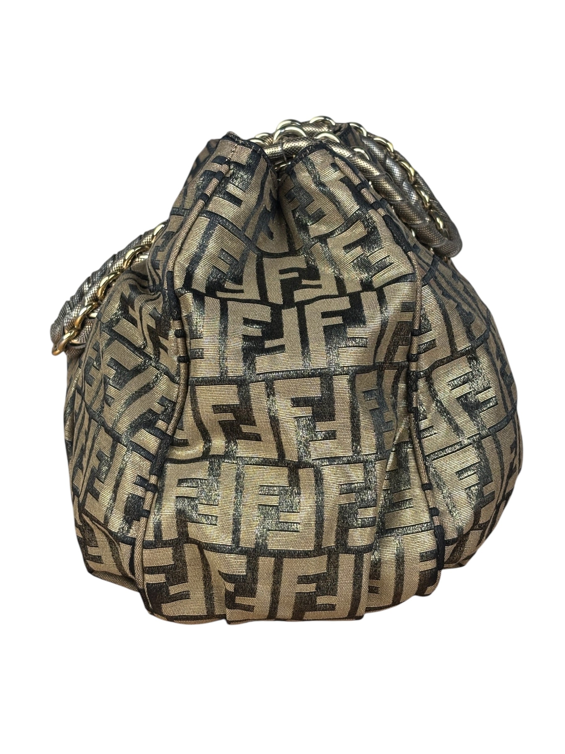 Fendi Vintage Gold Shimmer Zucca Shoulder Bag