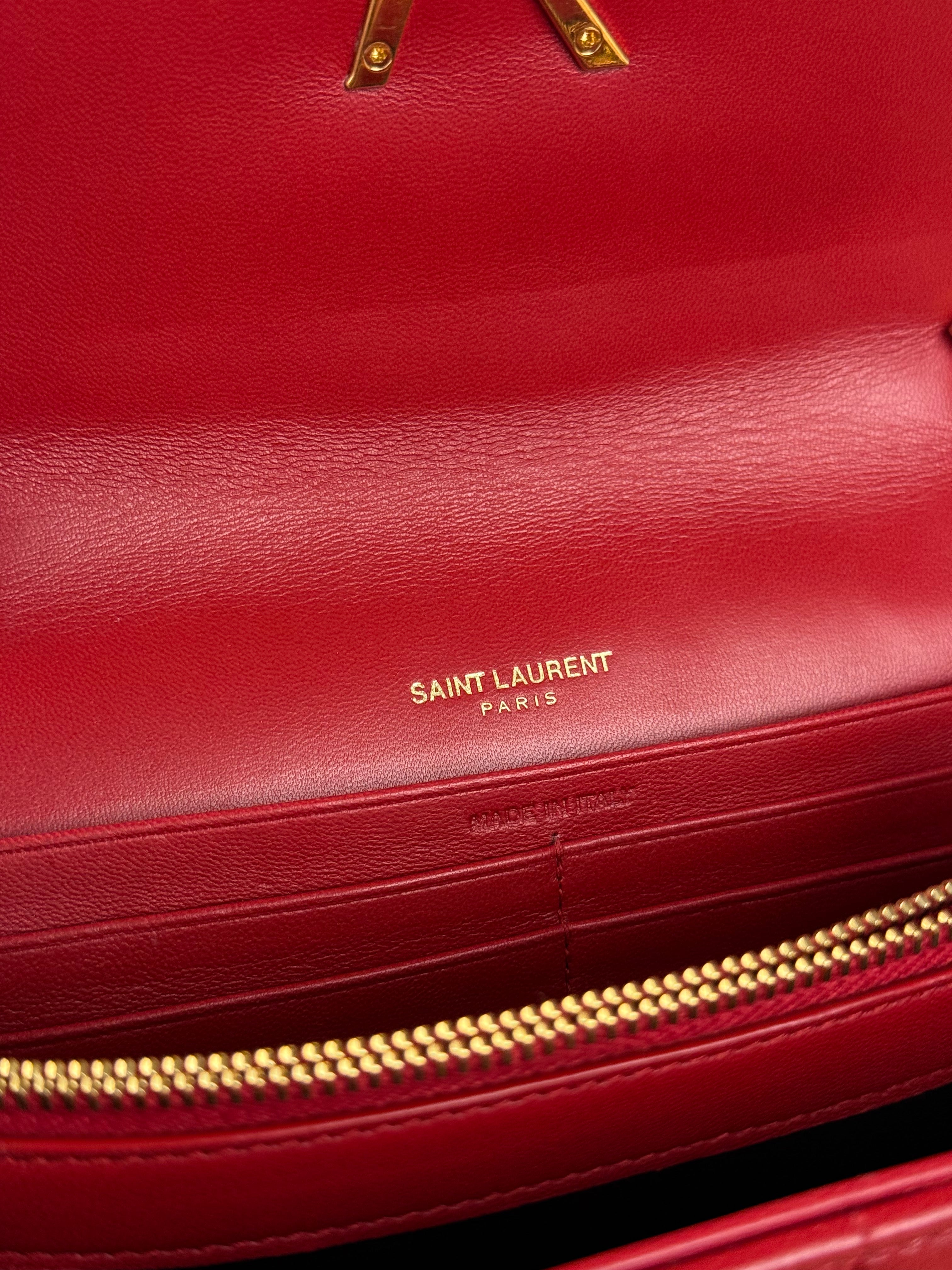 Saint Laurent Red Quilted Leather Vicky Flap Shoulder Bag