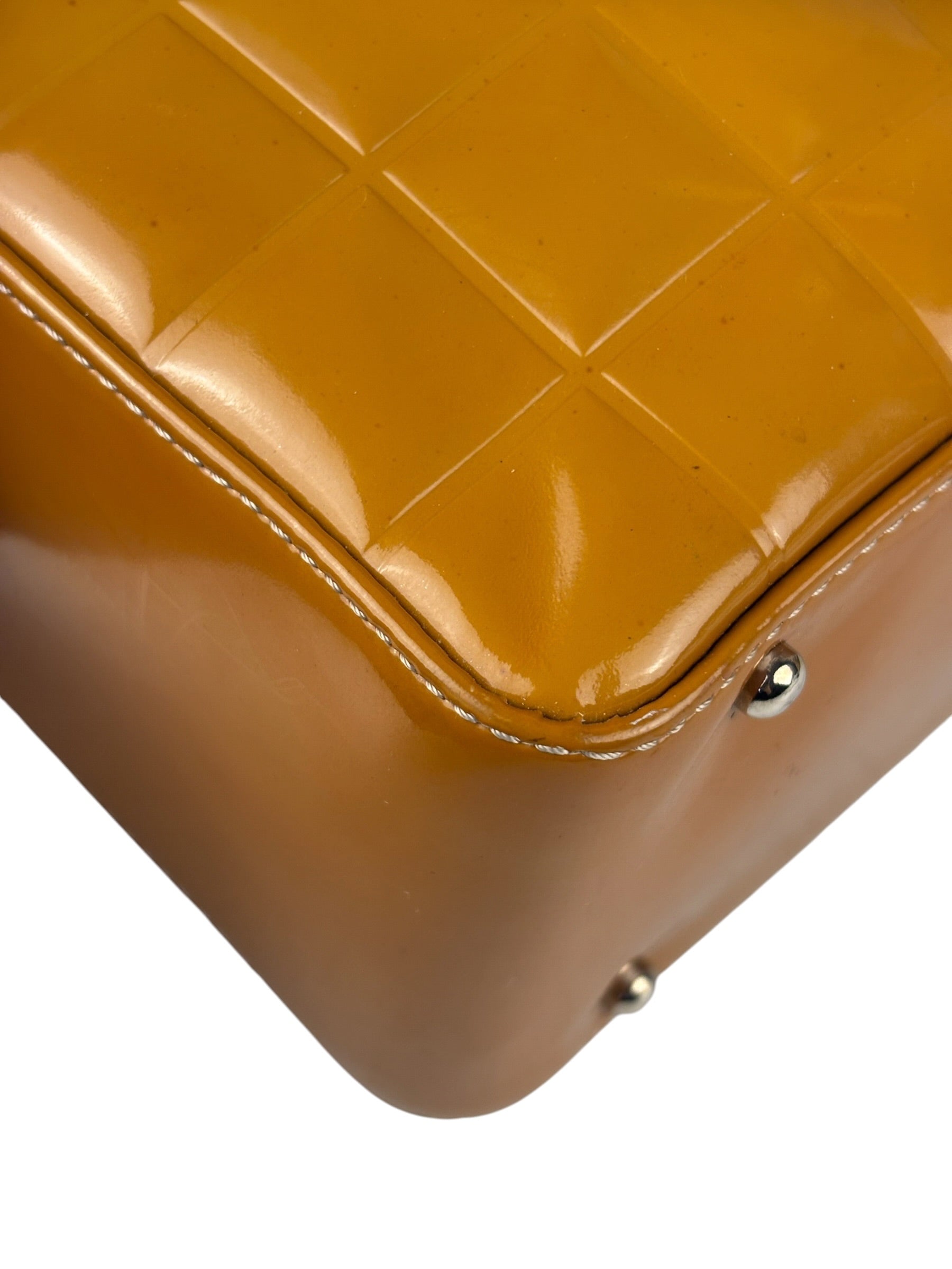 Chanel Vintage Yellow Leather Chocolate Bar Patent Tote Bag 2002
