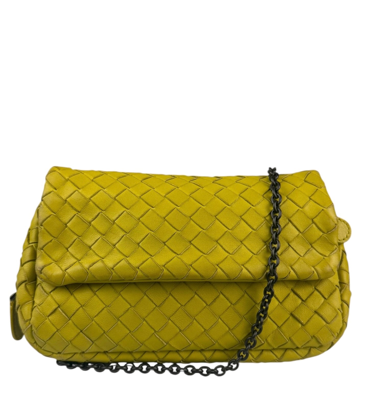 Bottega Veneta Olimpia Yellow Intrecciato Mini Chain Flap Crossbody
