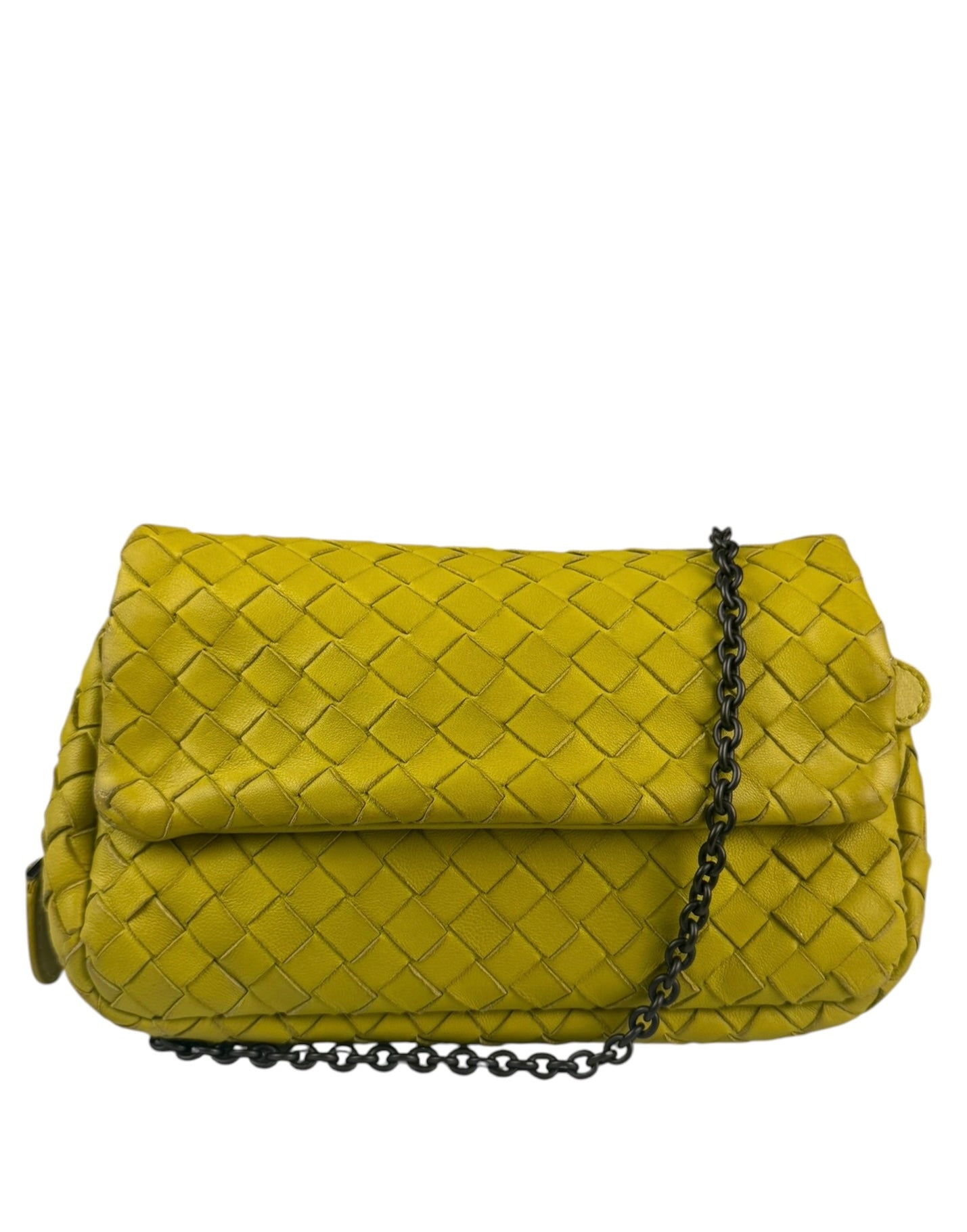 Bottega Veneta Olimpia Yellow Intrecciato Mini Chain Flap Crossbody