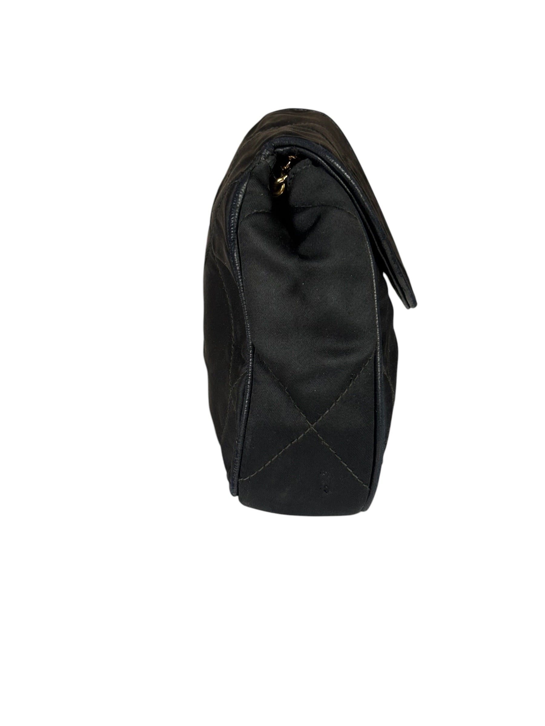 Chanel Black Quilted Satin/Leather Trim Chain Shoulder Bag 1989