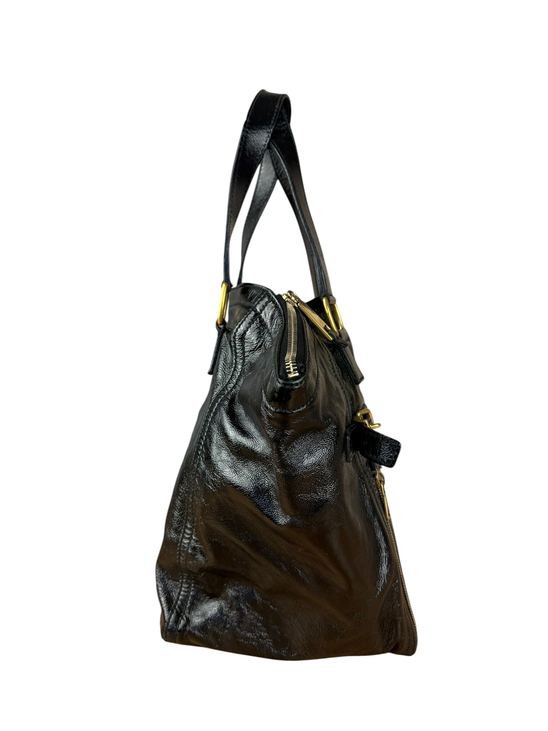 YSL Vintage Black Patent Leather Downtown Handbag