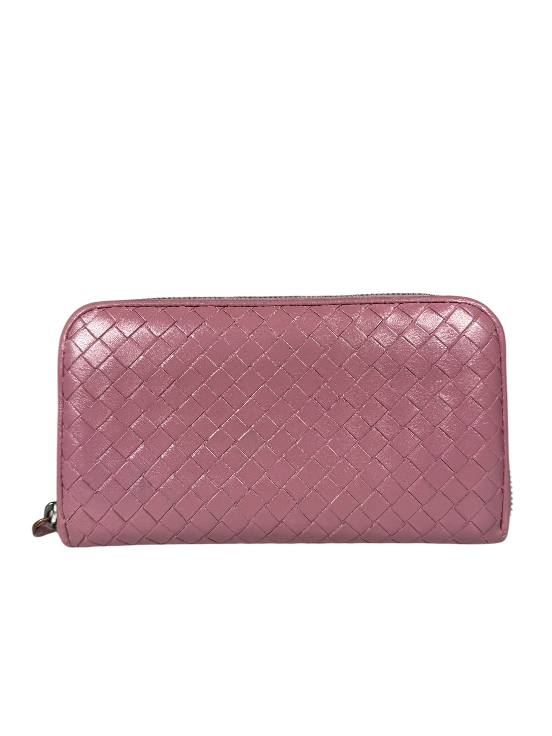Bottega Veneta Intreccio Long Zip Wallet Pink