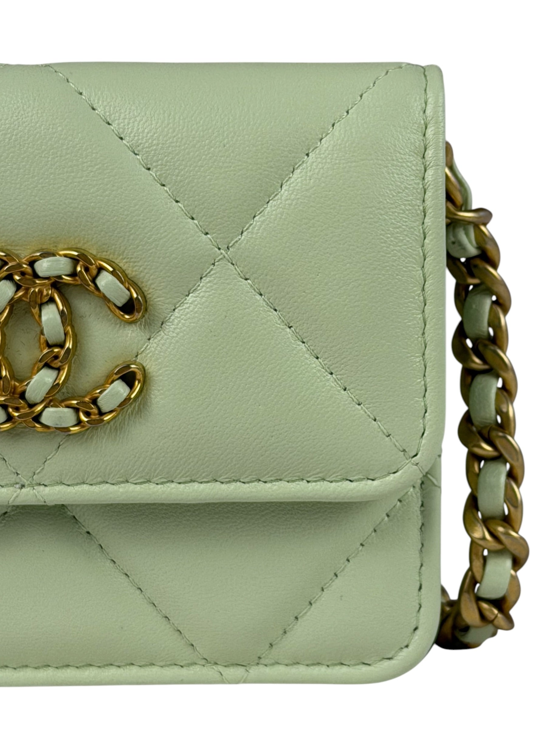 Chanel Green Quilted Leather 19 Flap Chain Card Holder 2021