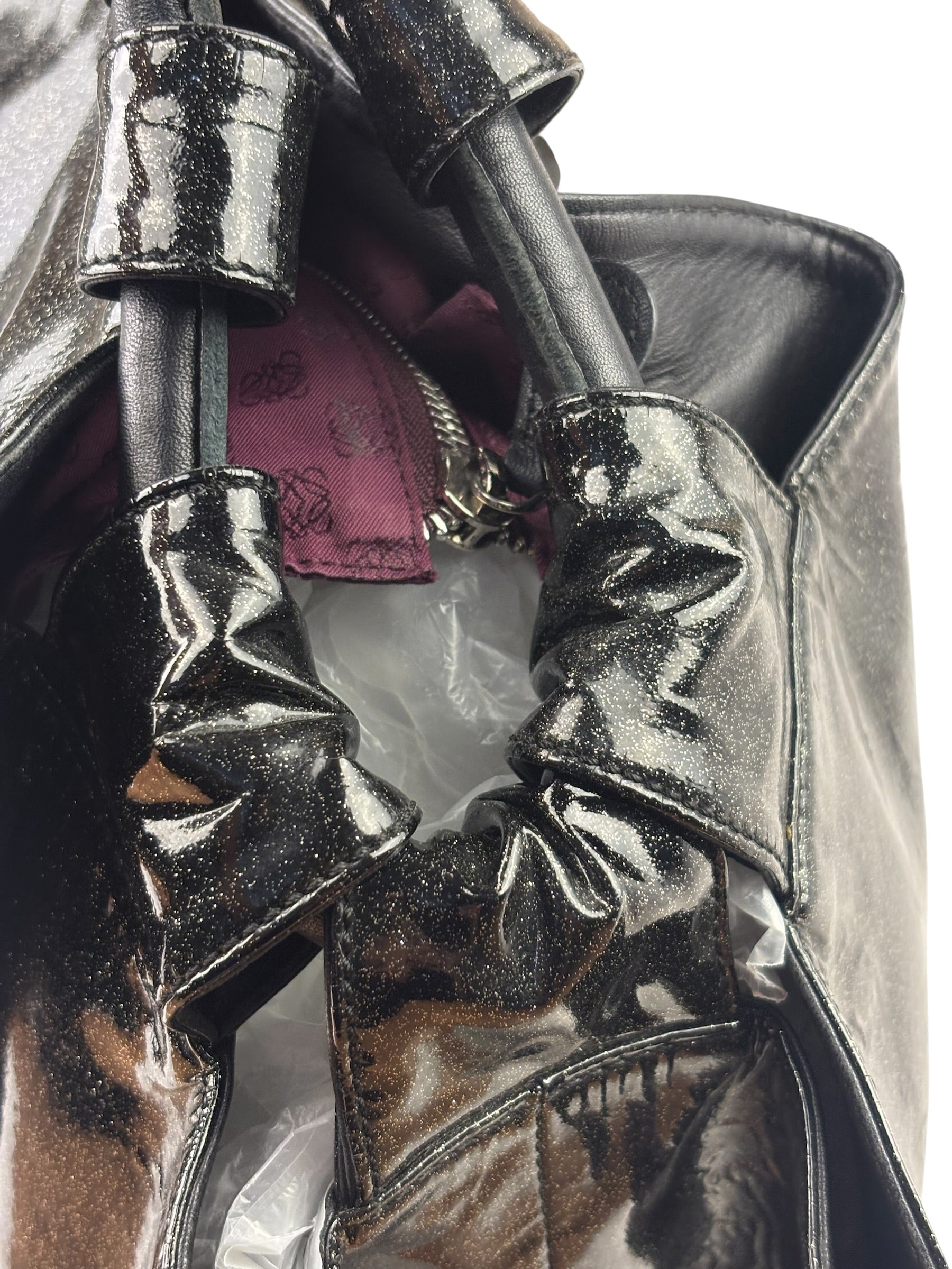 Loewe Black Patent Leather Anagram Glitter Nappa Aire Handbag