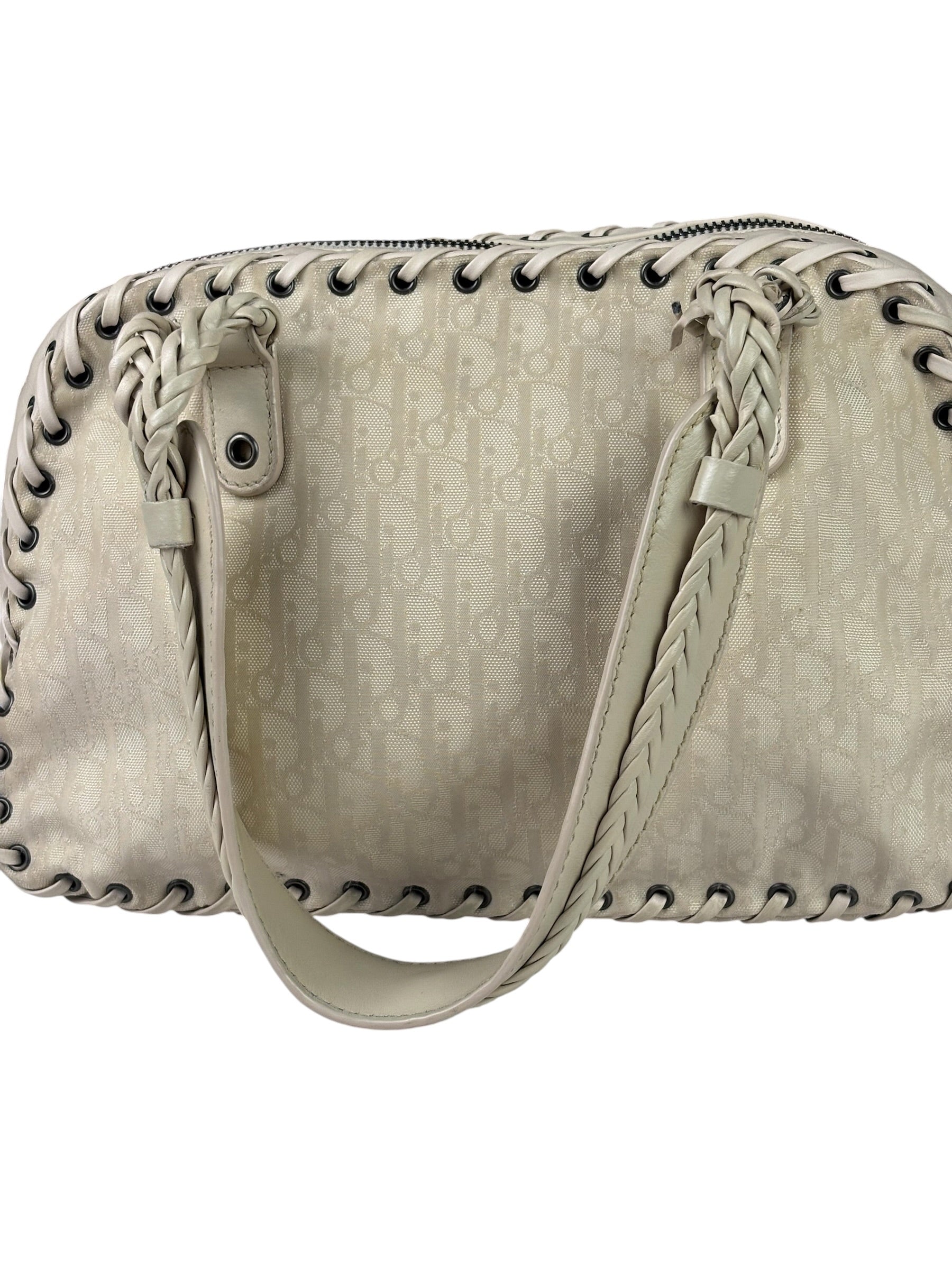 Christian Dior Cream Leather Braided Ethnic Shoulder Bag