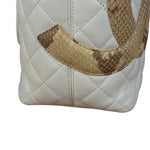 Chanel Vintage White Quilted CC Snake Cambon Ligne Tote 2004