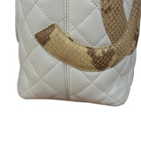 Chanel Vintage White Quilted CC Snake Cambon Ligne Tote 2004