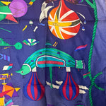 Hermes Blue Les Folies Du Ciel Silk Scarf
