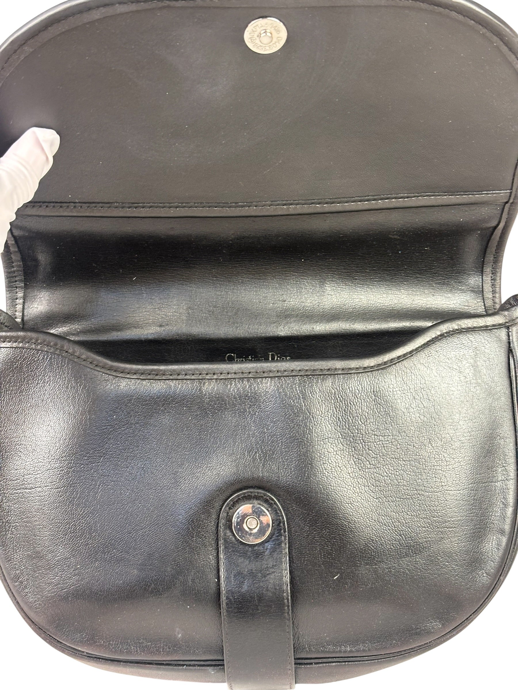 Christian Dior Vintage Black Leather Rounded Flap Bag