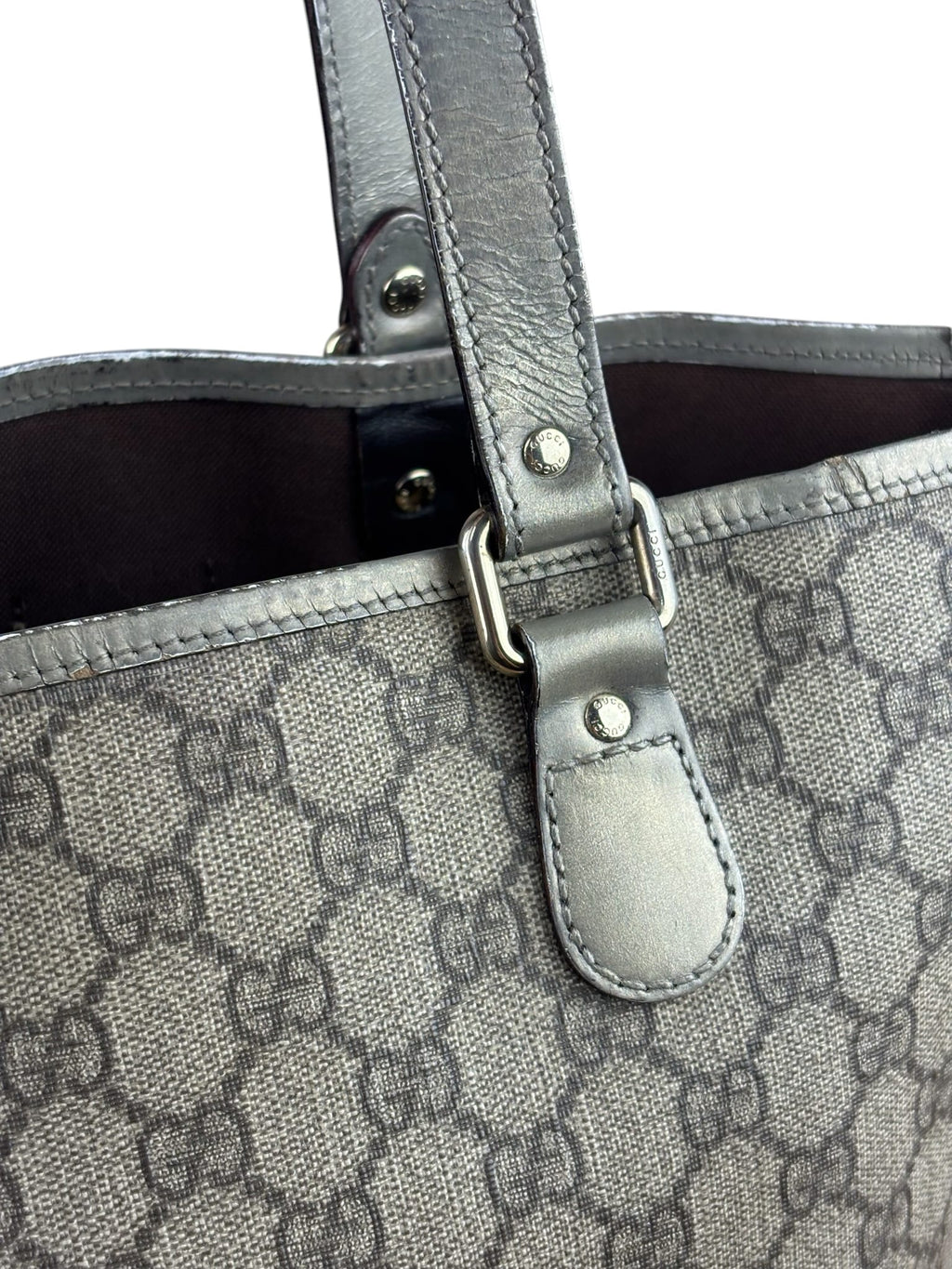 Gucci Beige/Grey Leather Canvas GG Joy Tote Bag
