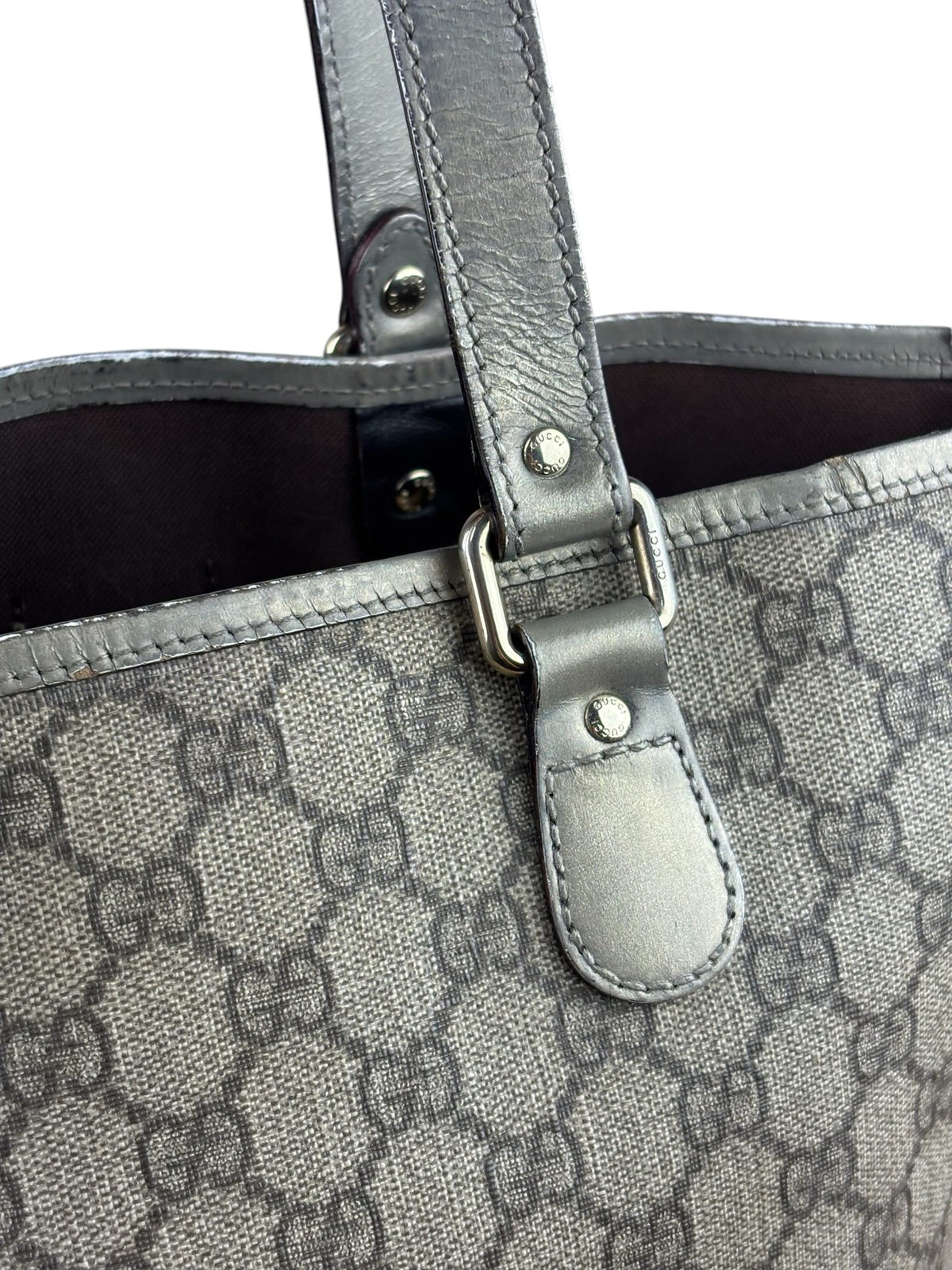 Gucci Beige/Grey Leather Canvas GG Joy Tote Bag