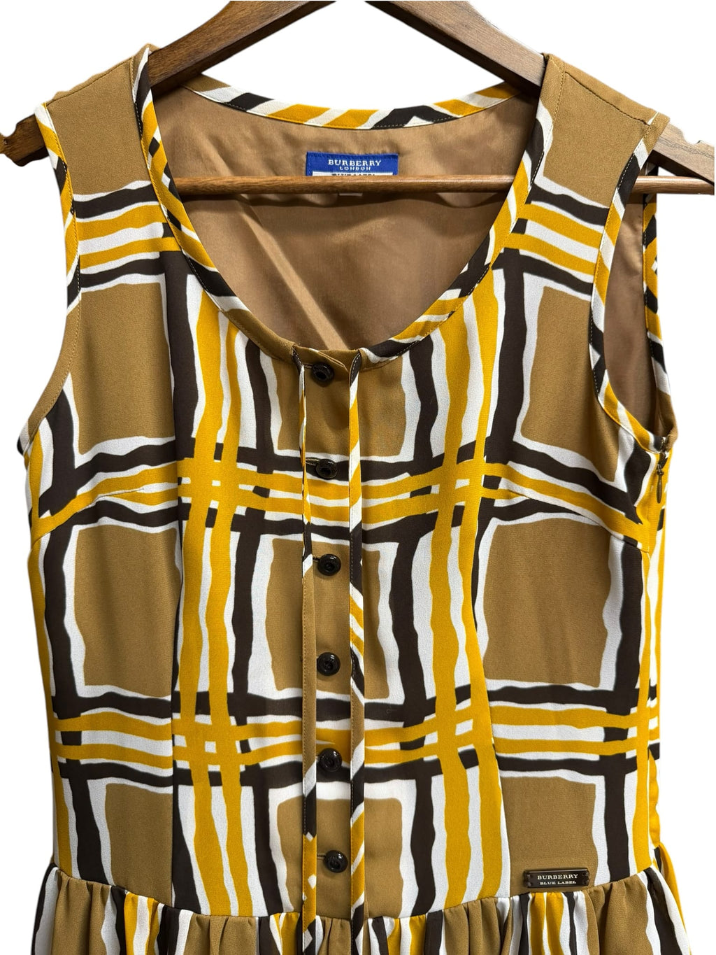 Burberry Blue Label Polyester Brown Wavy Check Mid-Length Dress