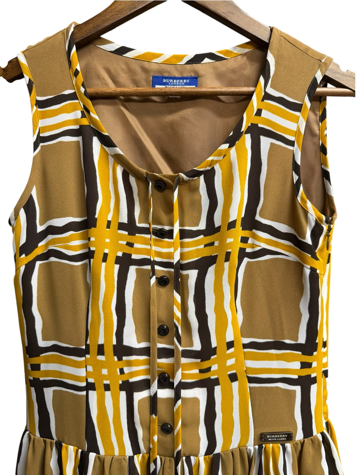 Burberry Blue Label Polyester Brown Wavy Check Mid-Length Dress