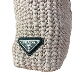 Prada Pink Raffia Woven Crochet Logo Tote Bag