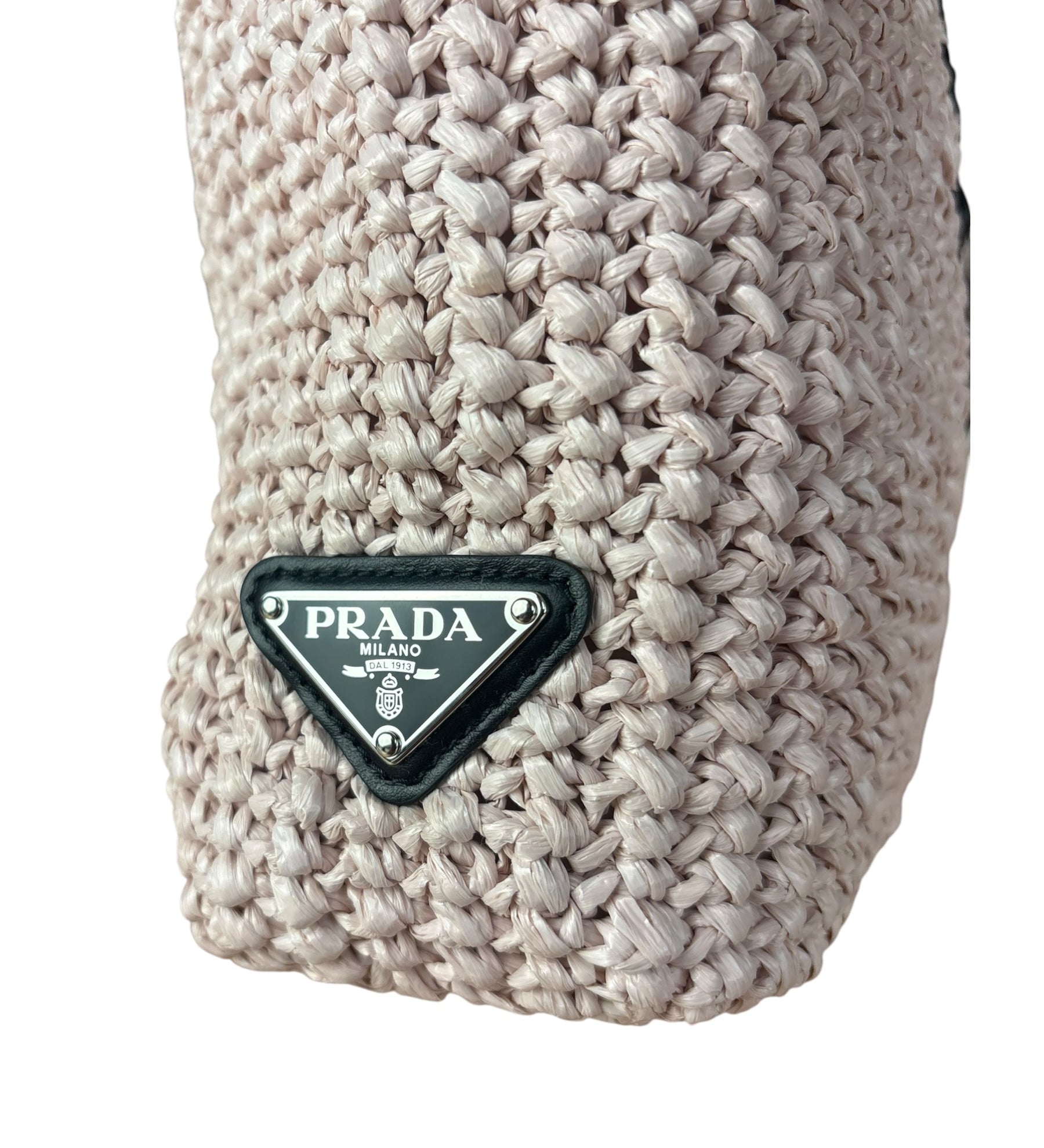 Prada Pink Raffia Woven Crochet Logo Tote Bag