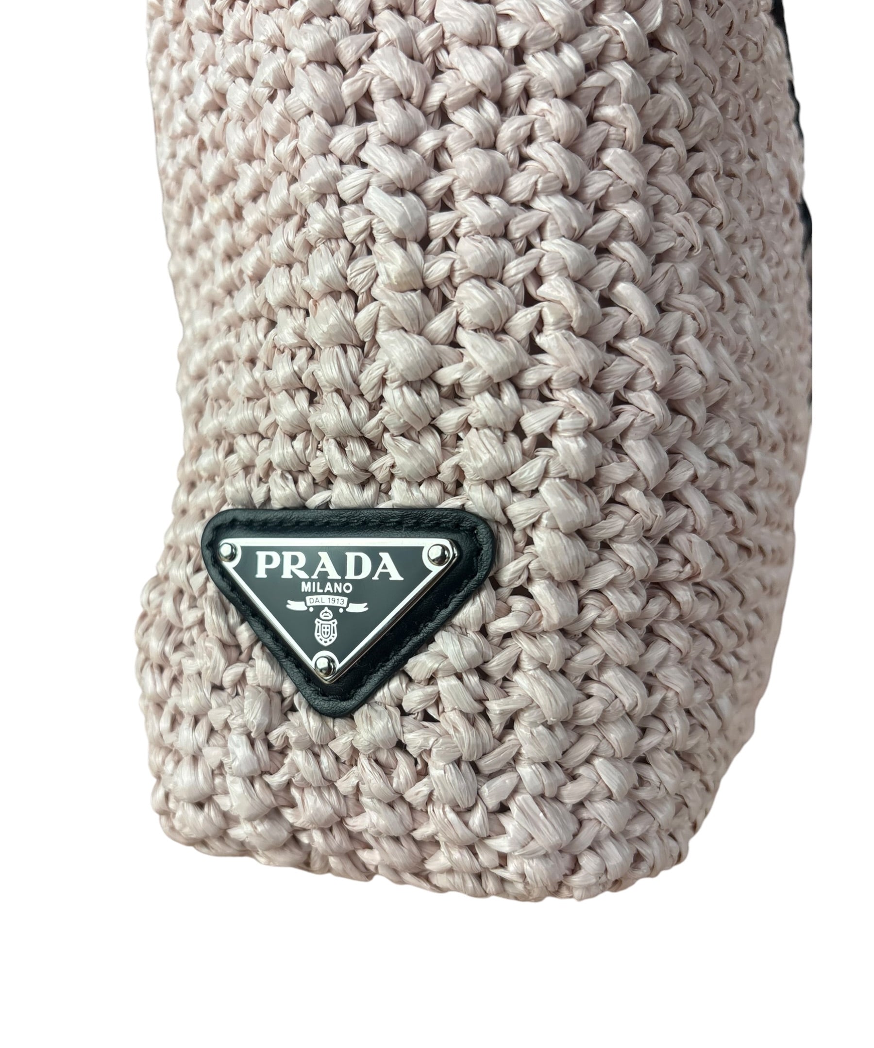 Prada Pink Raffia Woven Crochet Logo Tote Bag