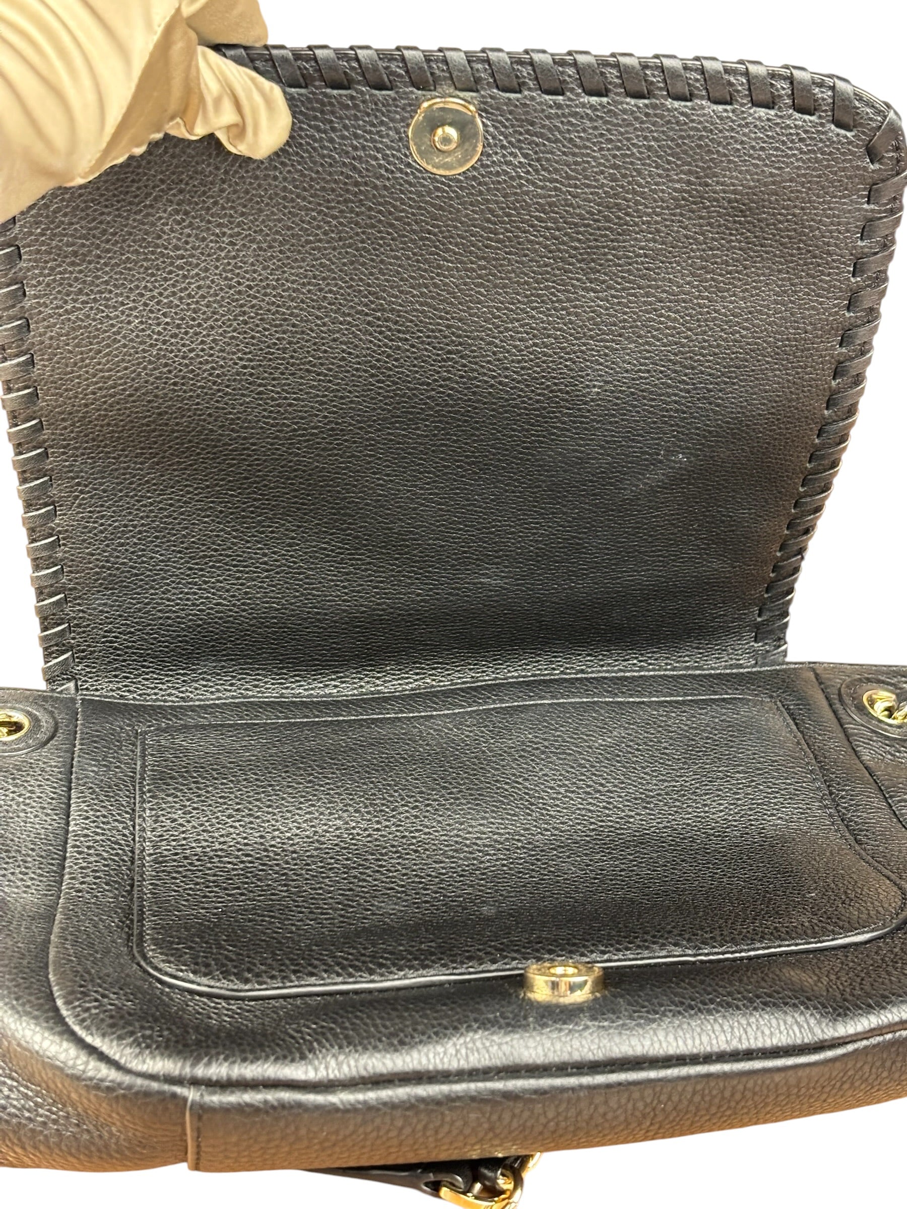 Tory Burch Black Marion Whipstitch Flap Shoulder Bag