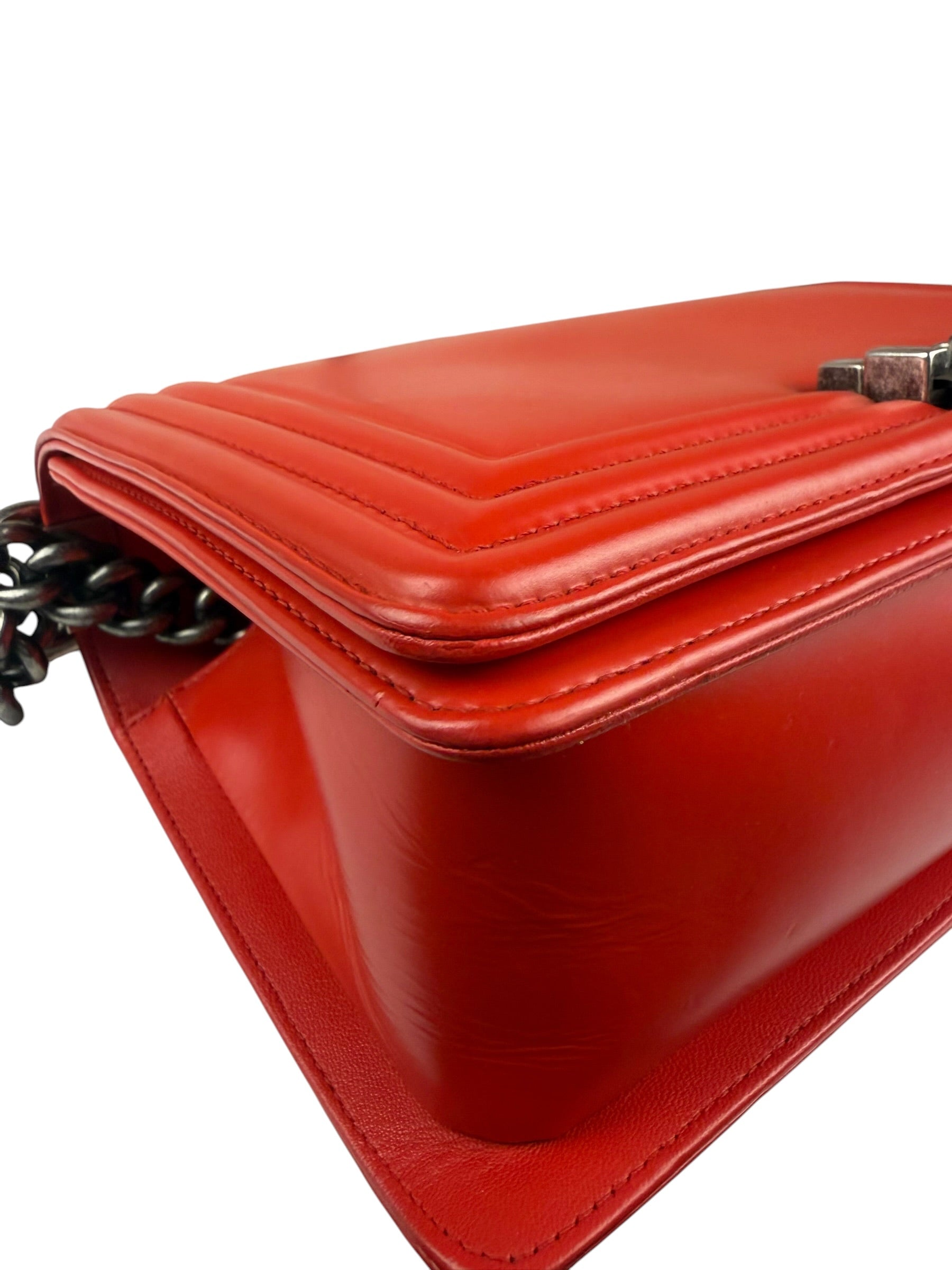 Chanel Red Leather Reverso Boy Flap Bag