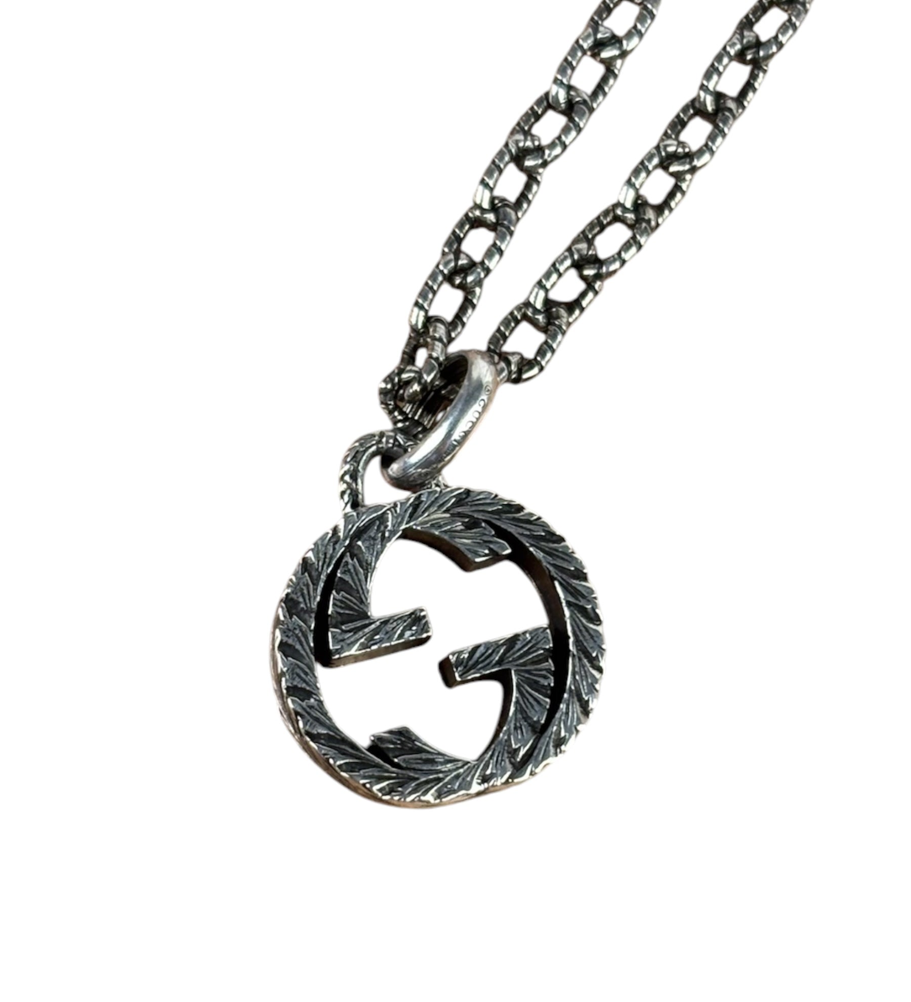 Gucci 925 Sterling Silver Interlocking GG Pendant Necklace