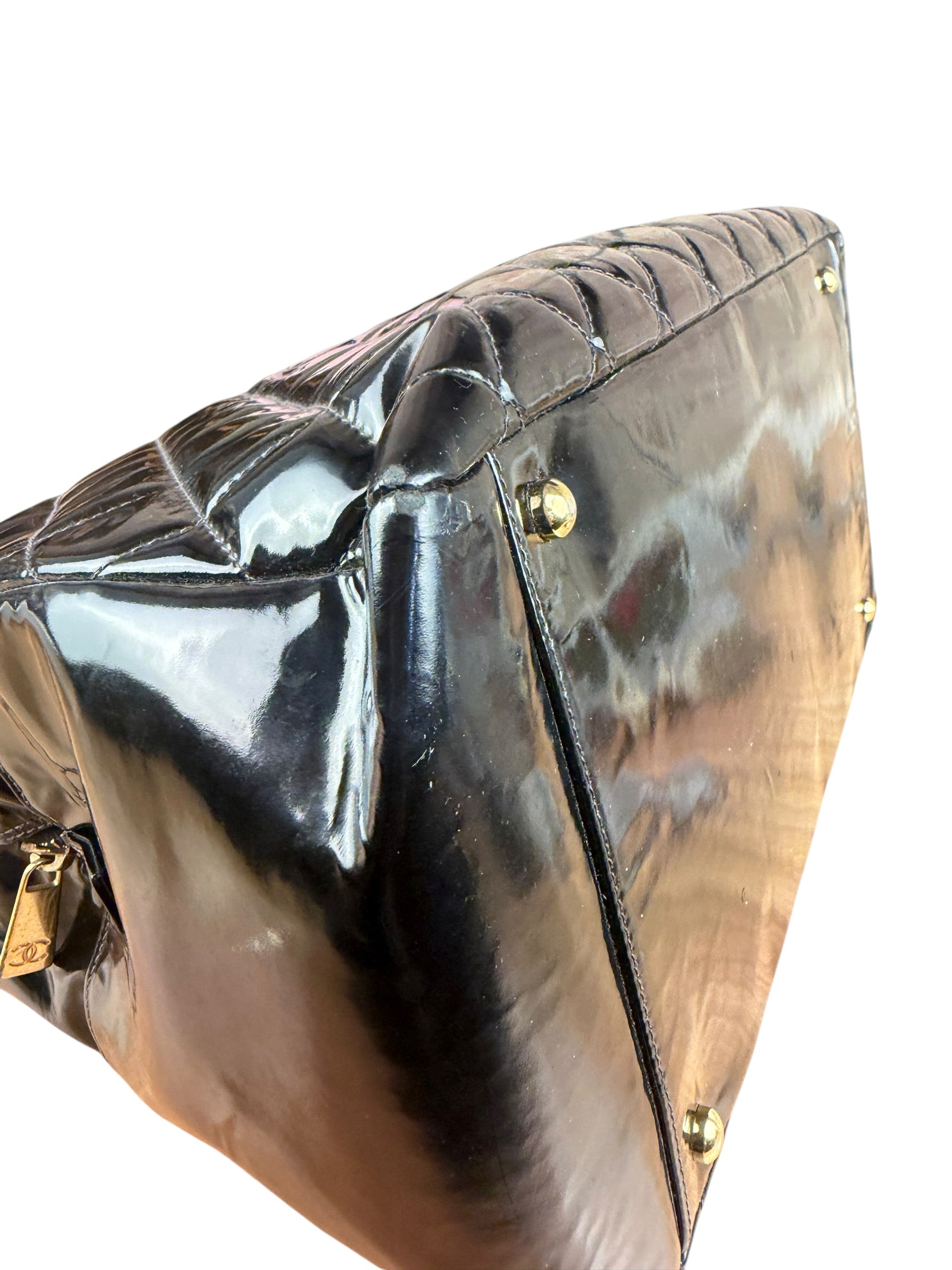 Chanel Black Patent Quilted Leather Timeless Shopping Tote Bag 2002