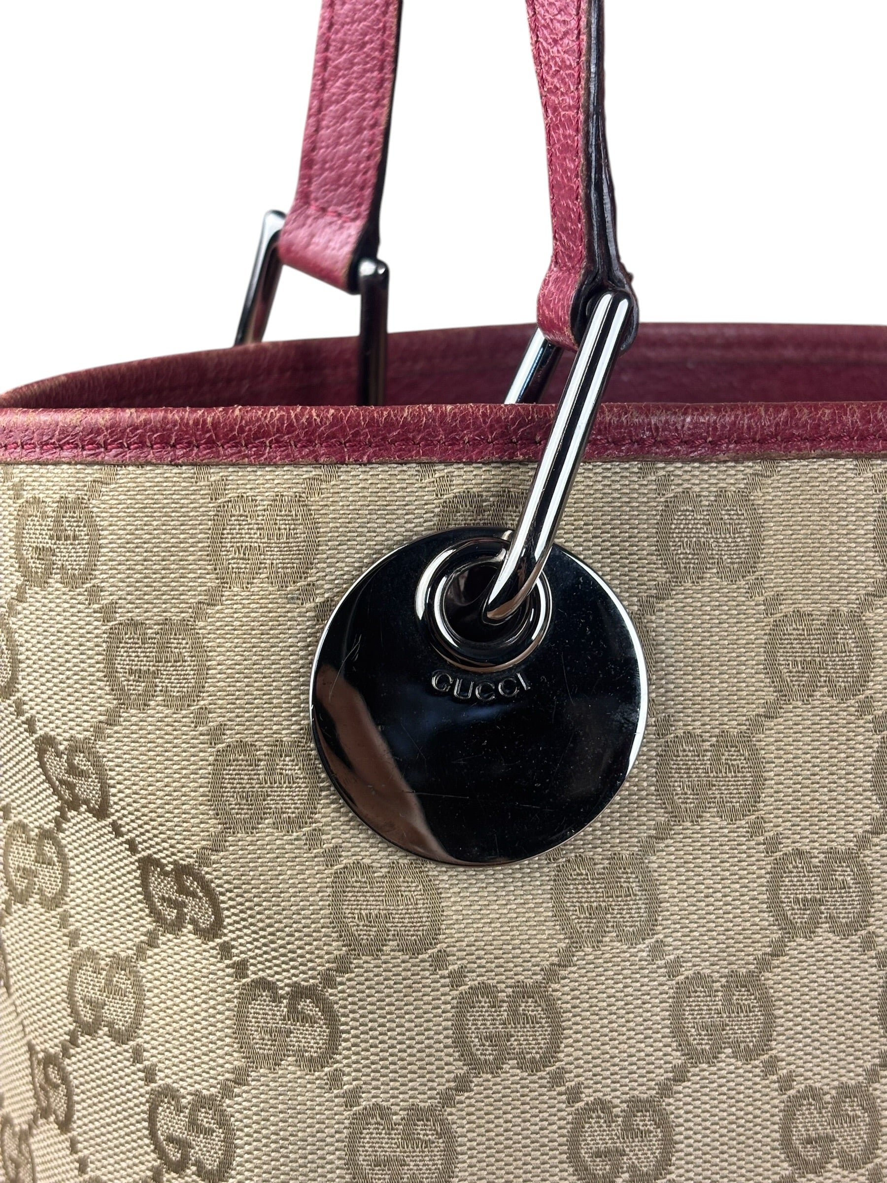 Gucci Vintage GG Canvas Pink Trim Shoulder Bag
