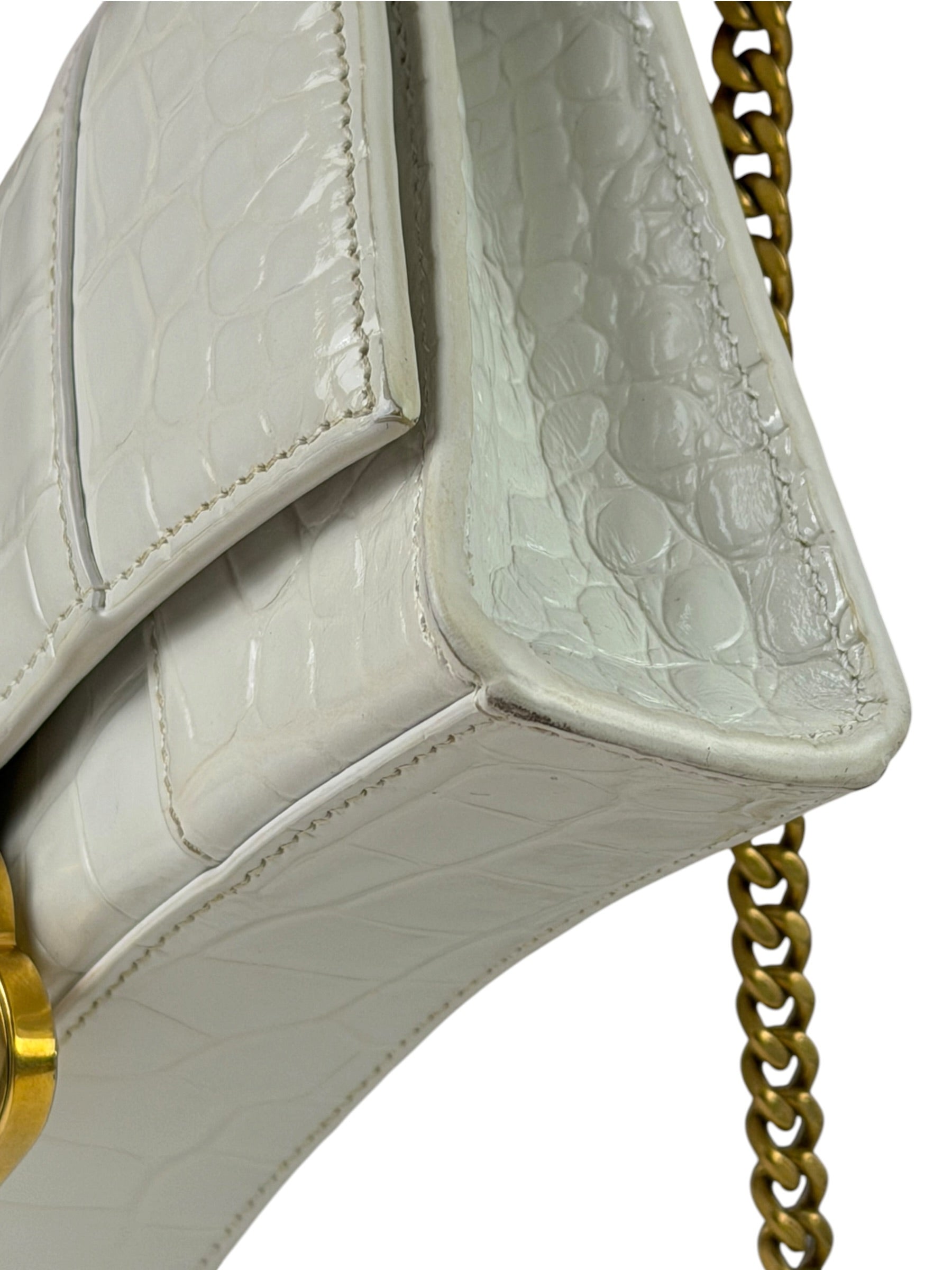 Balenciaga White Crocodile Embossed Hourglass Wallet On Chain