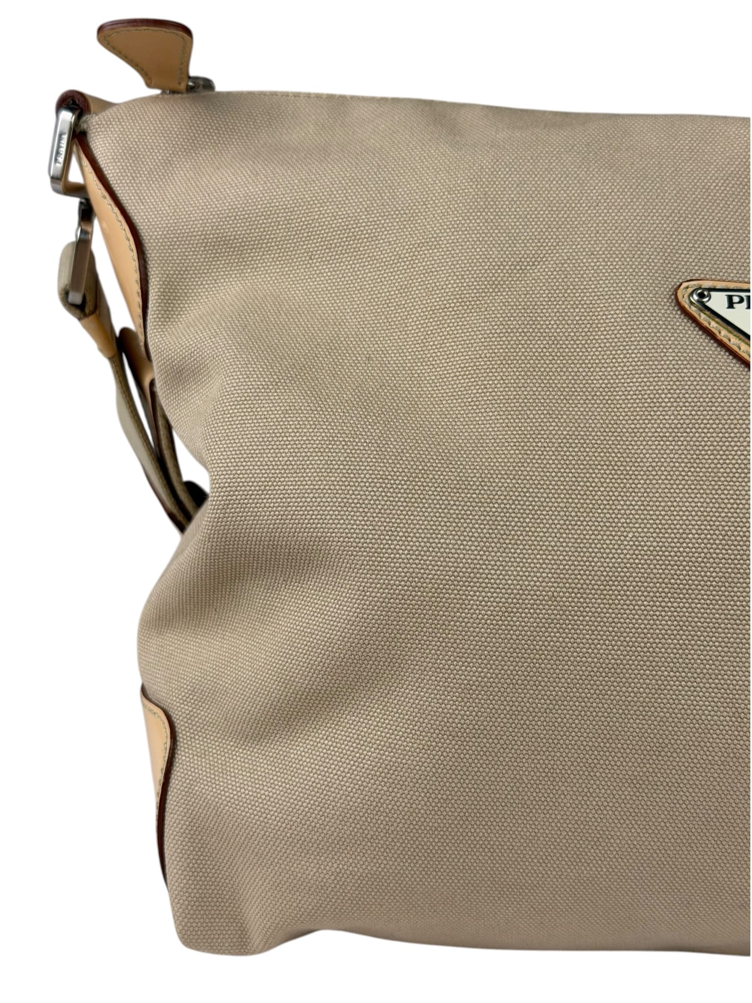 Prada Beige Cloth/Patent Leather Trim Shoulder Bag