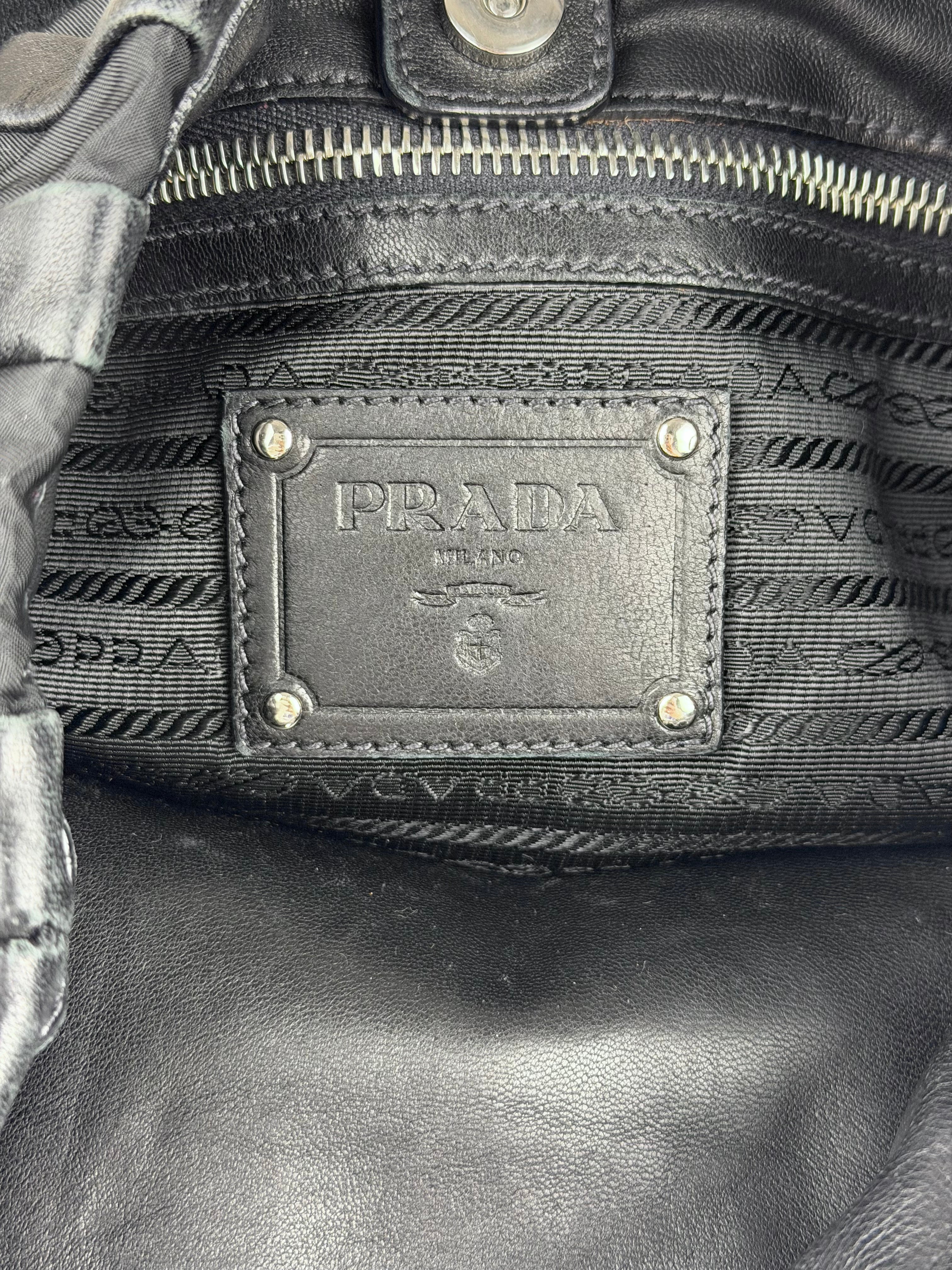 Prada Black Tessuto Nylon/Leather Waves Shoulder Bag