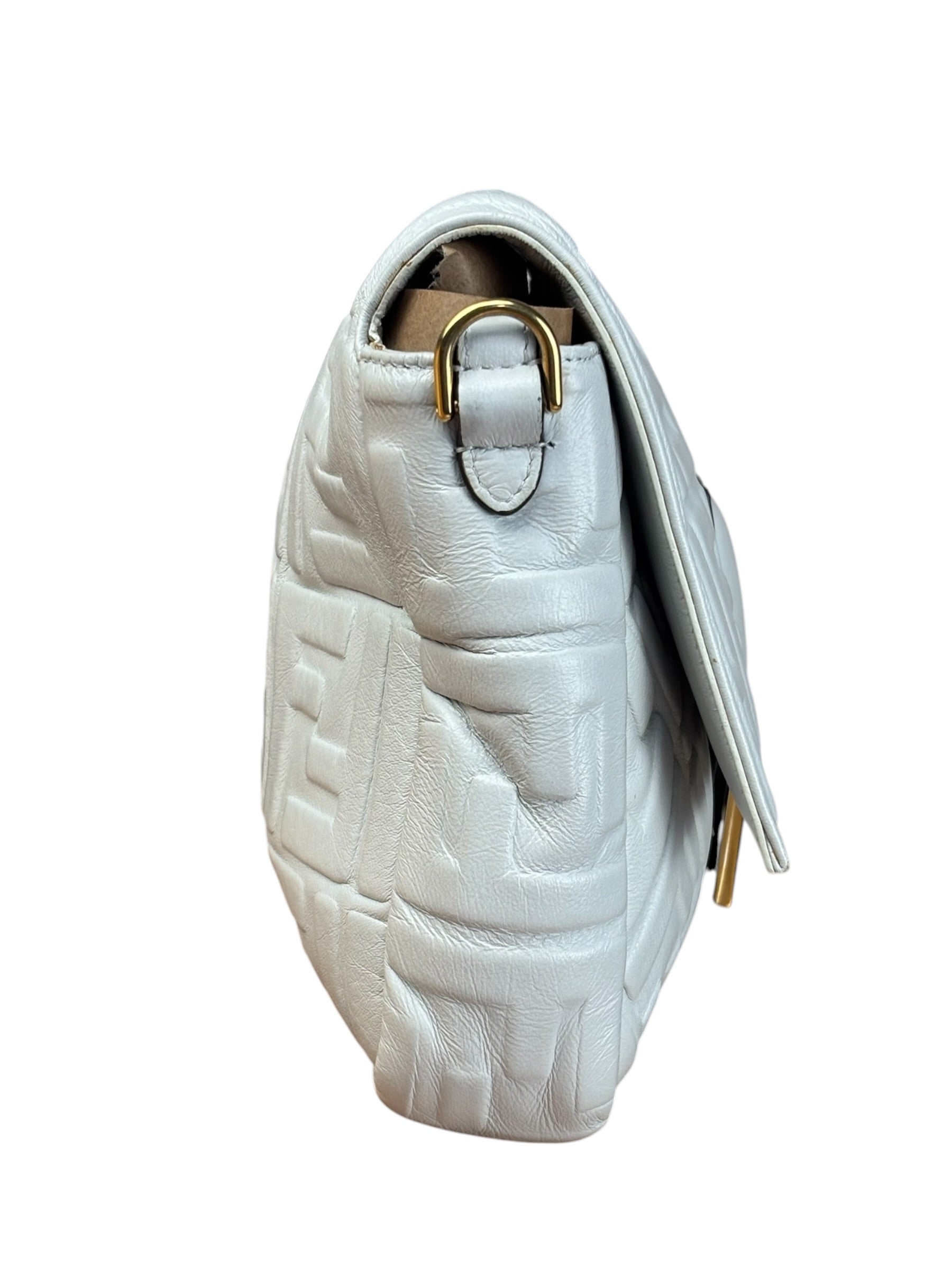 Fendi Large Zucca Embossed Leather Baguette White